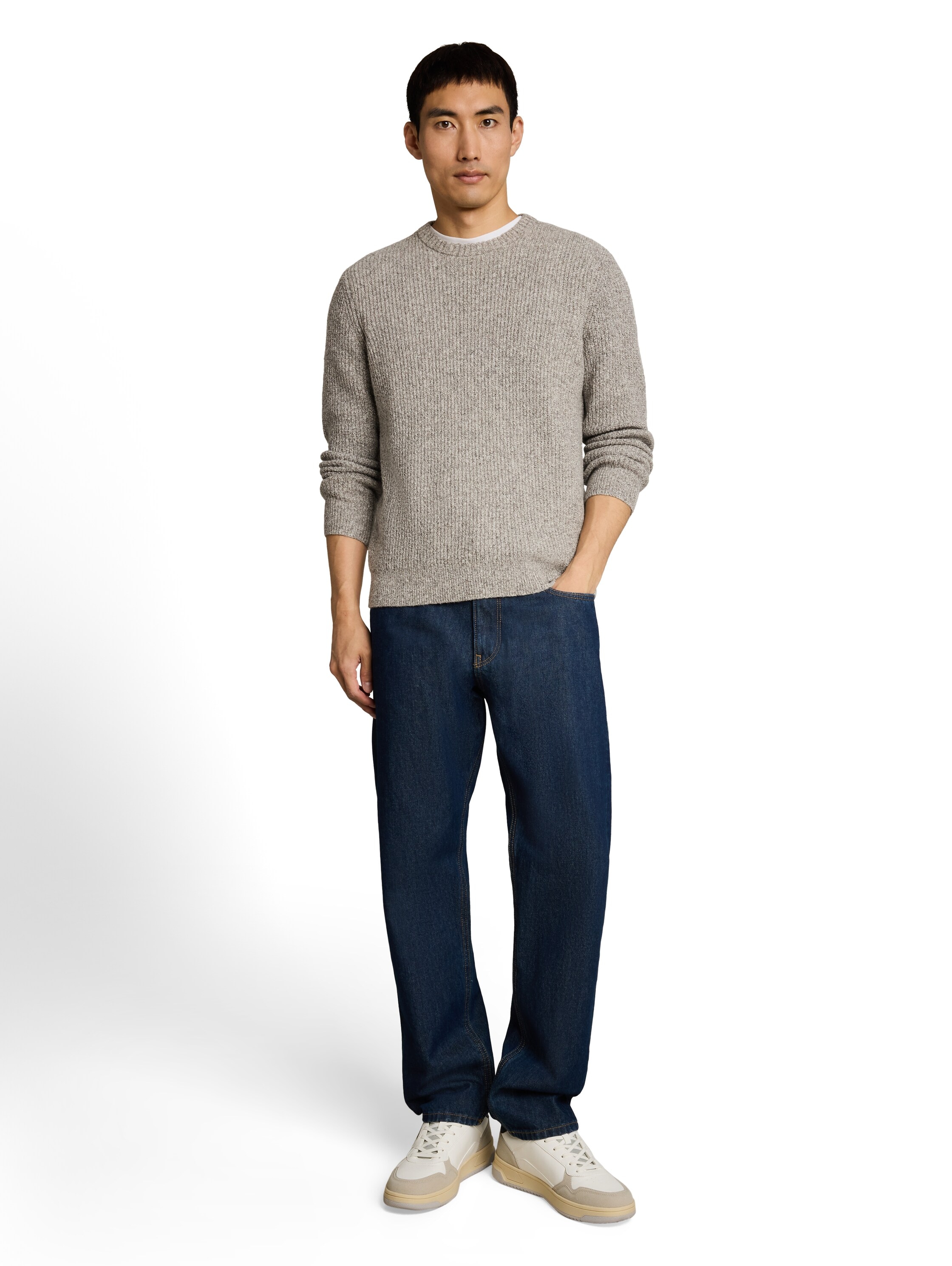 TOM TAILOR Strickpullover mit Rundhals / meliert / mit Stretch