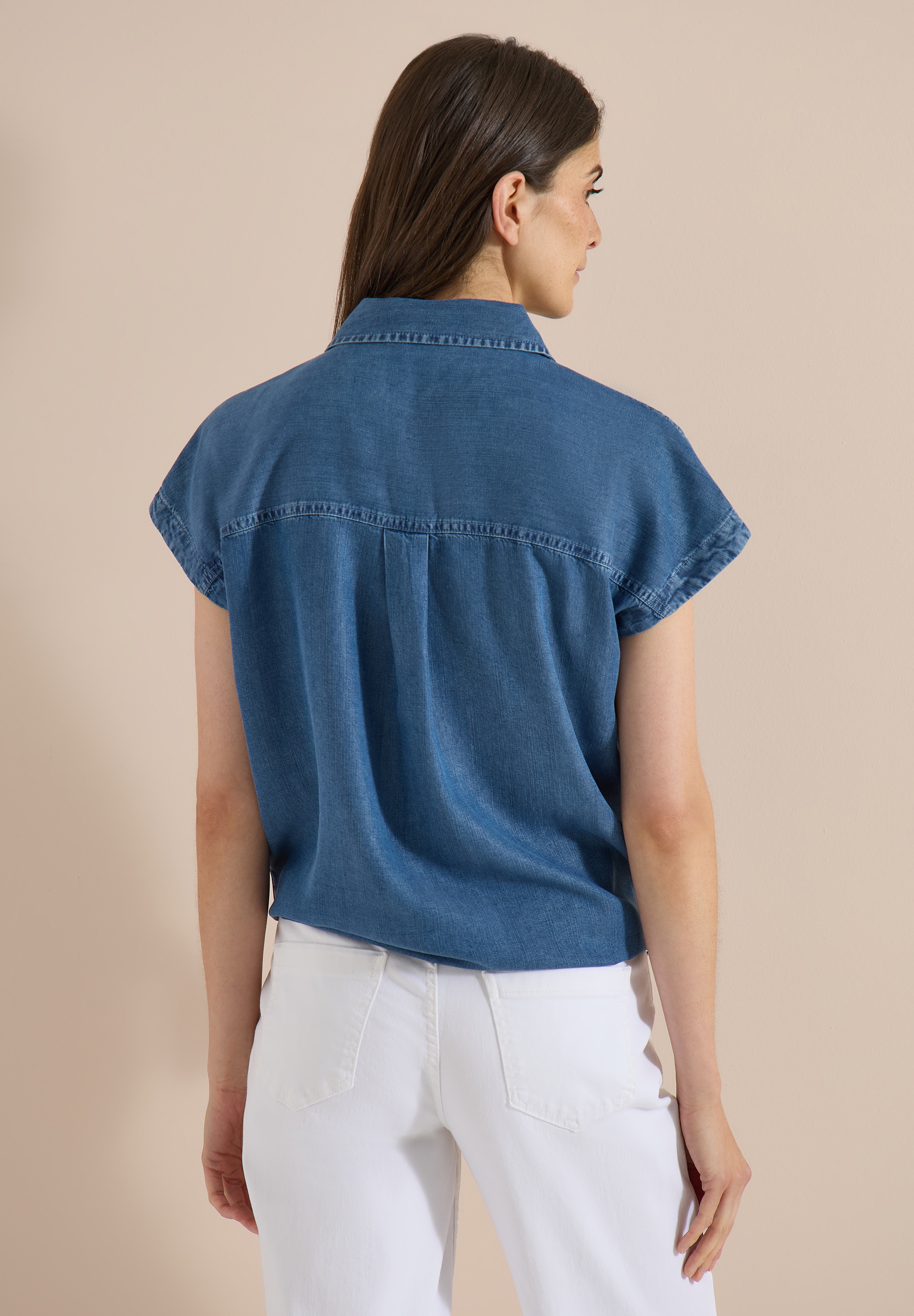 Cecil Kurzarmbluse in Denim-Optik