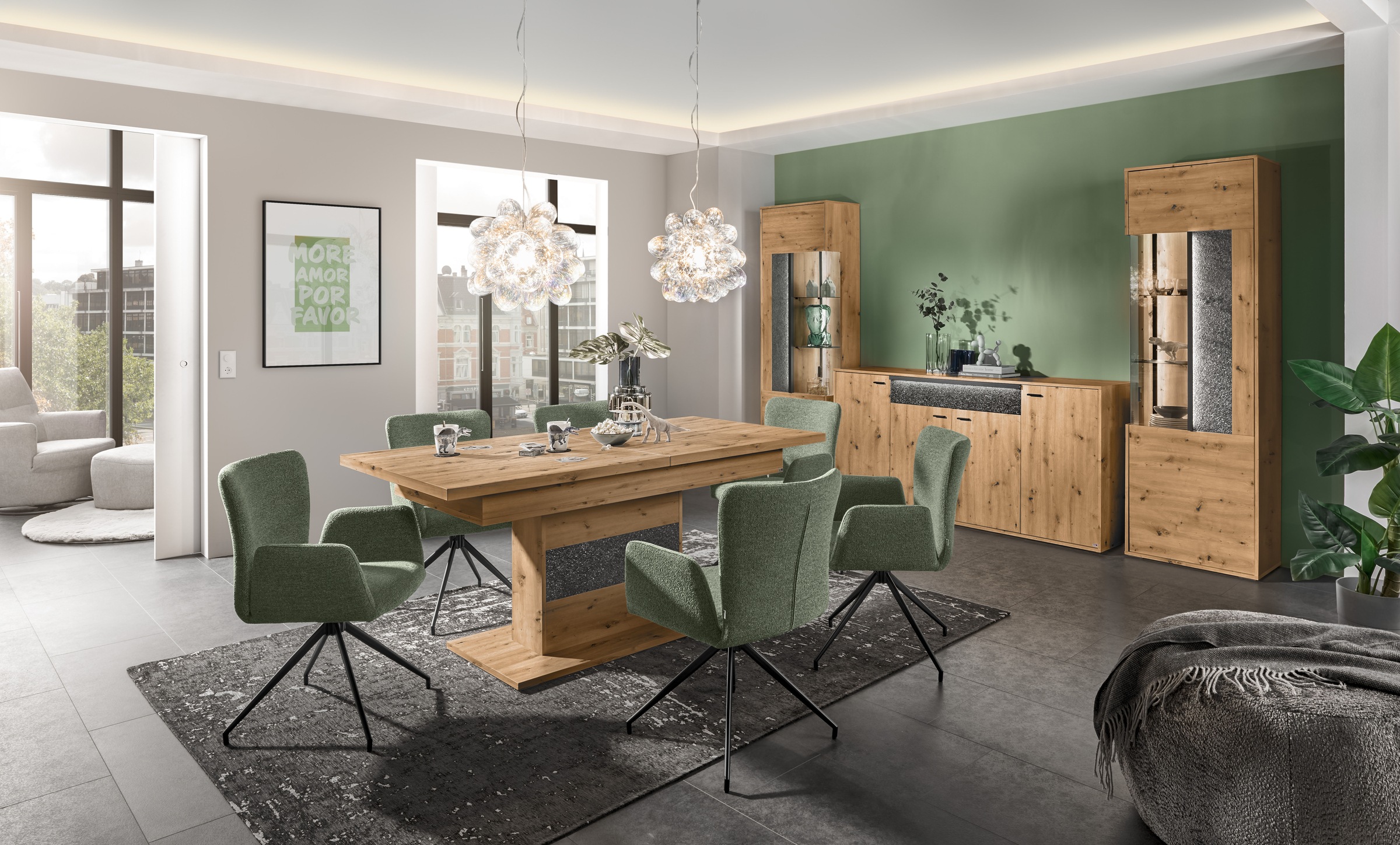 set one by Musterring Vitrine »Deltona« mit Sandsteinelement, inkl. Beleuchtung, zwei Farben, B64 x H204 cm