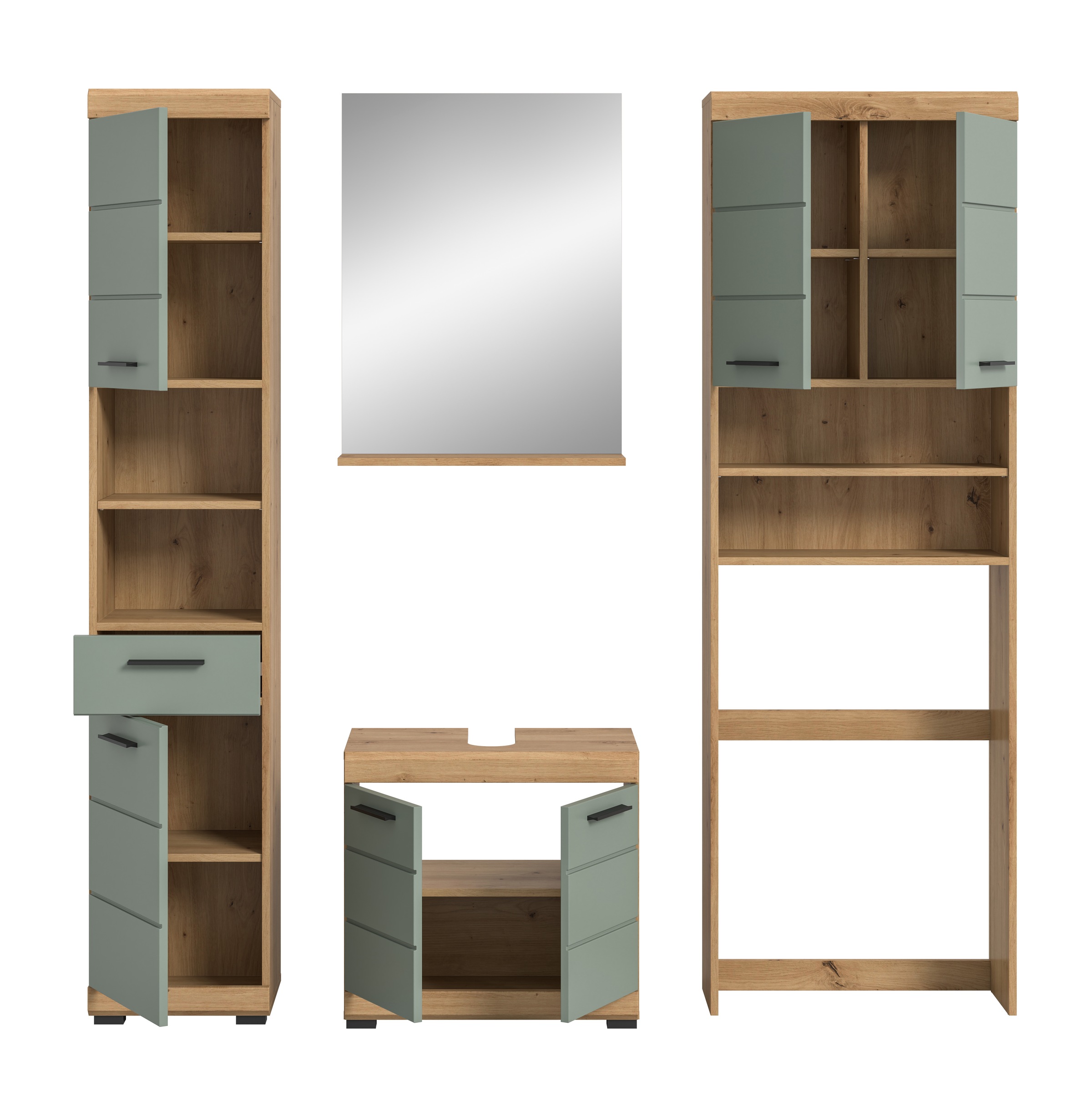 INOSIGN Badmöbel-Set »Siena, 4 teilig, bestehend aus:«, (Set), Hochschrank, WBU, Badspiegel, Waschmaschinenumbauschrank