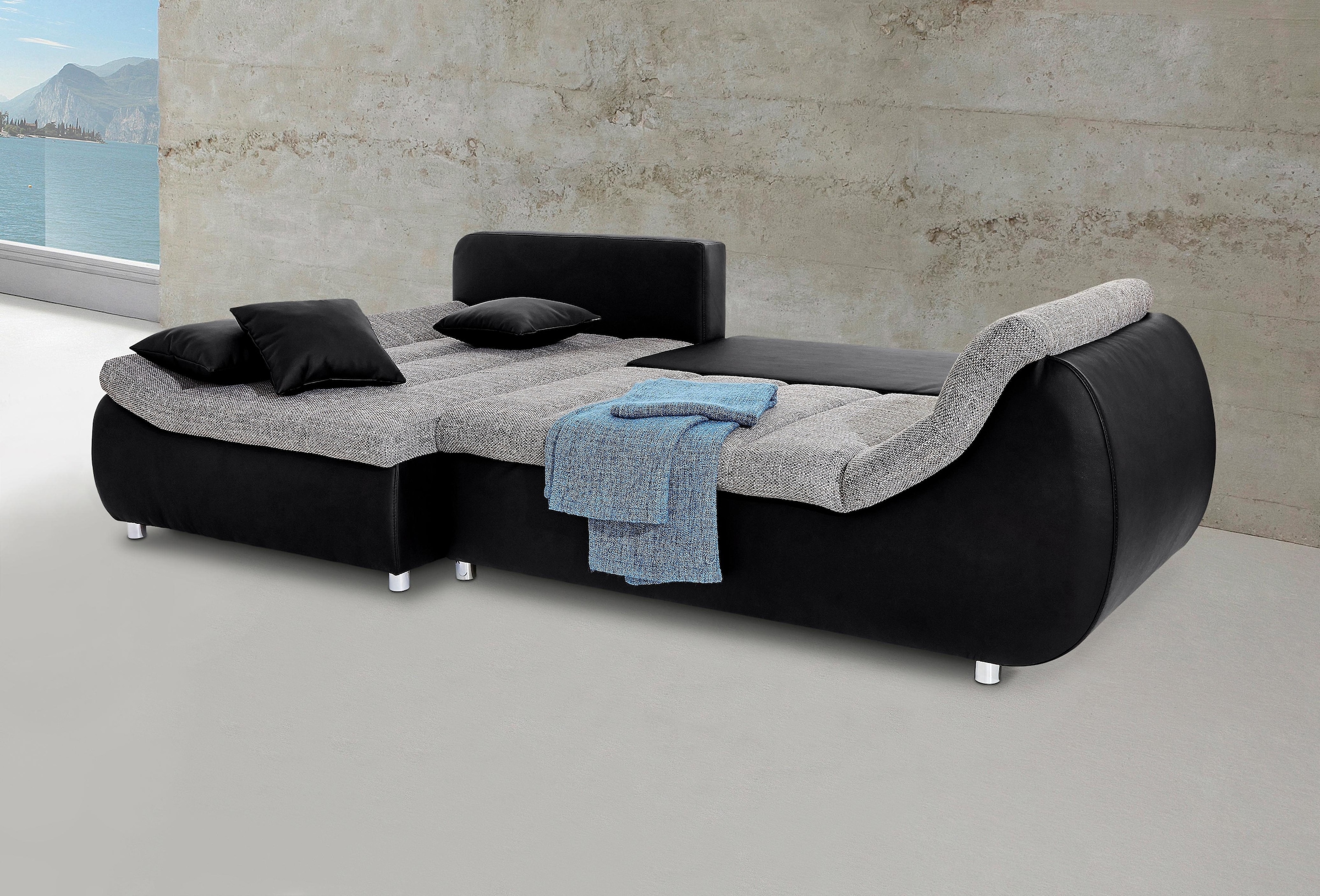 INOSIGN Ecksofa »Imola elegant und bequem, aktuelle Steppung im Sitz, L-Form«, wahlweise mit Bettfunktion