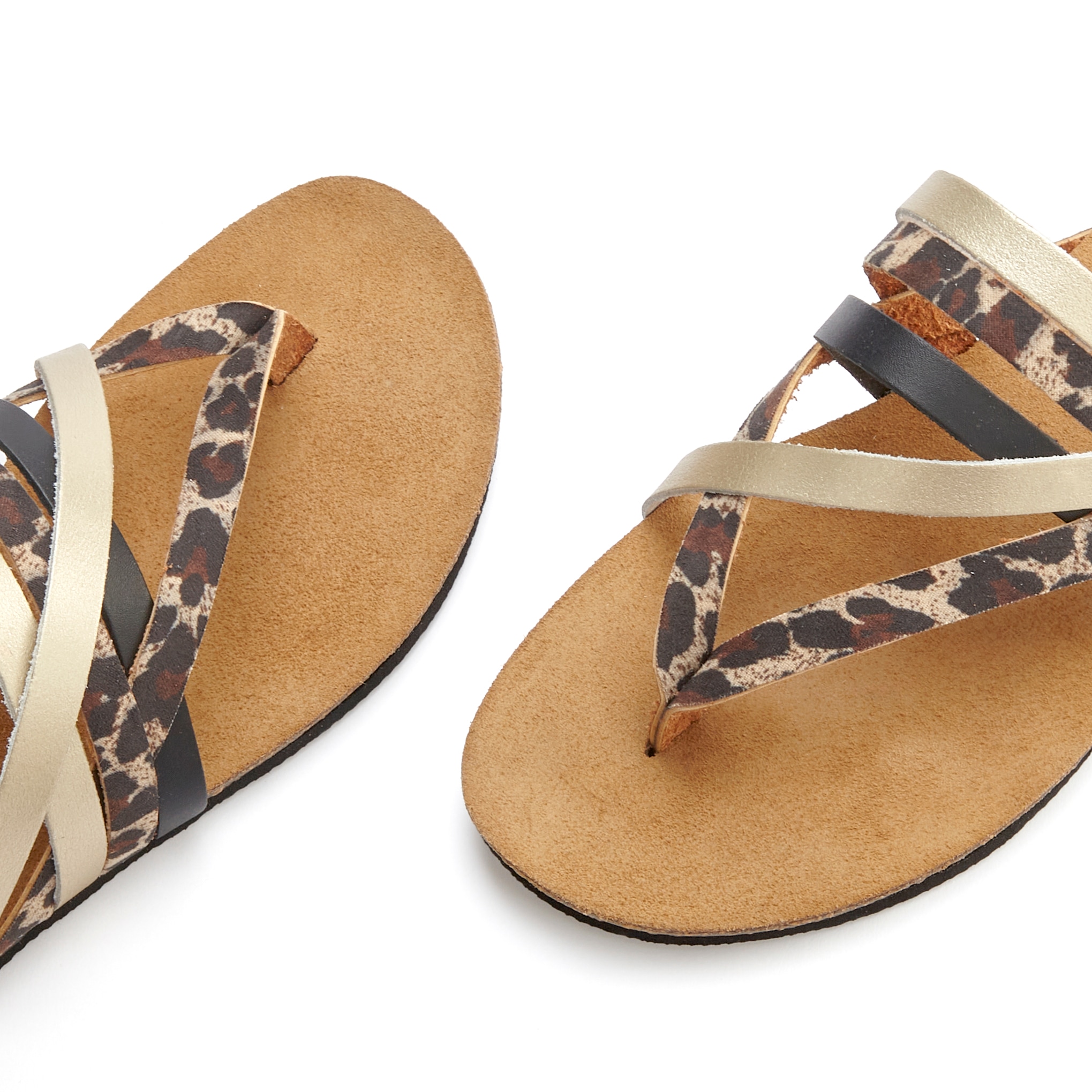 LASCANA Zehentrenner, Sandale, Pantolette aus Leder mit Korkfußbett