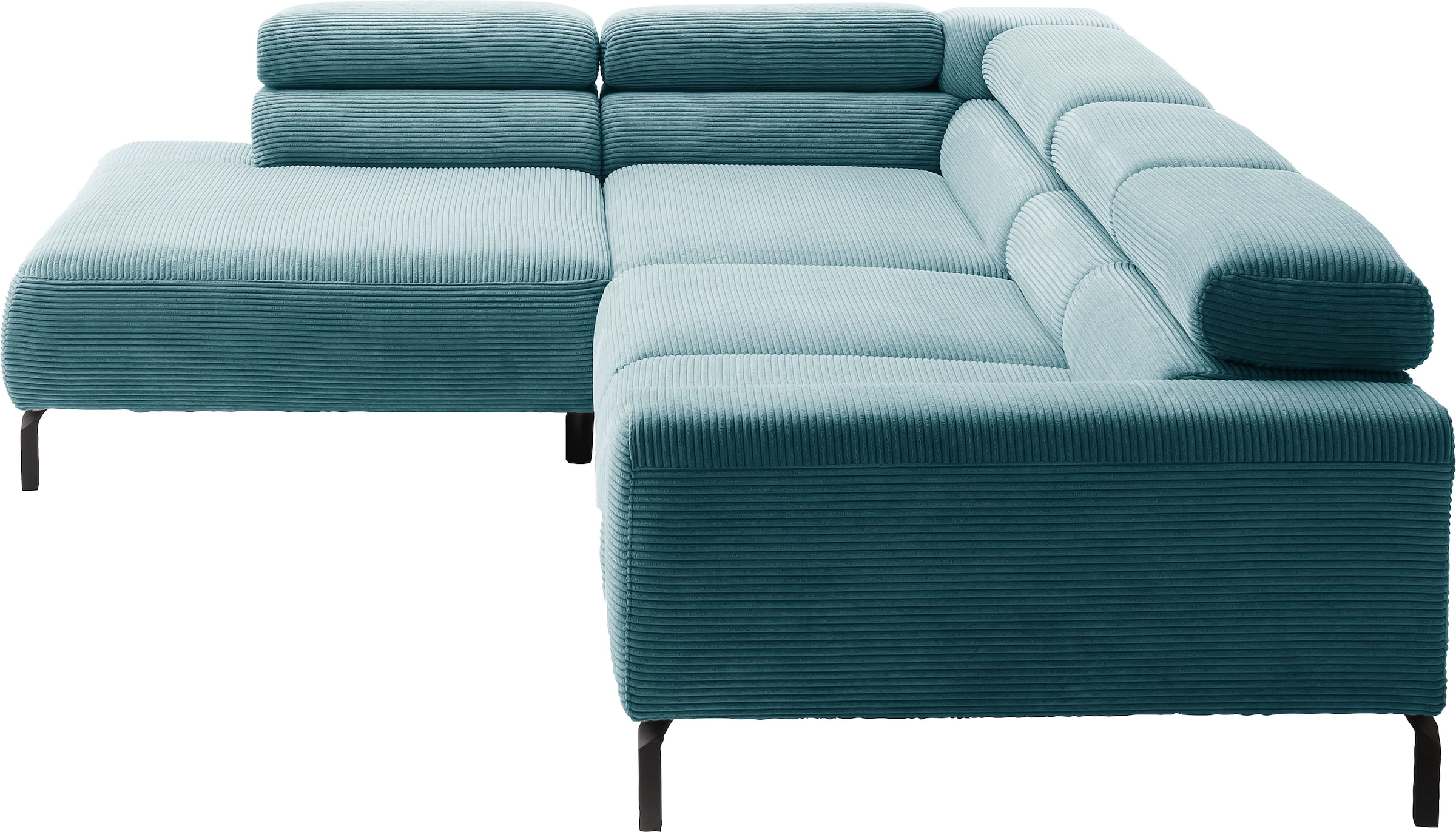Places of Style Ecksofa »Antonelli, L-Form, inkl. Kopfteilverstellung, Breite 312 cm«, mit elektrischer Sitztiefenverstellung, in Cord, petrol