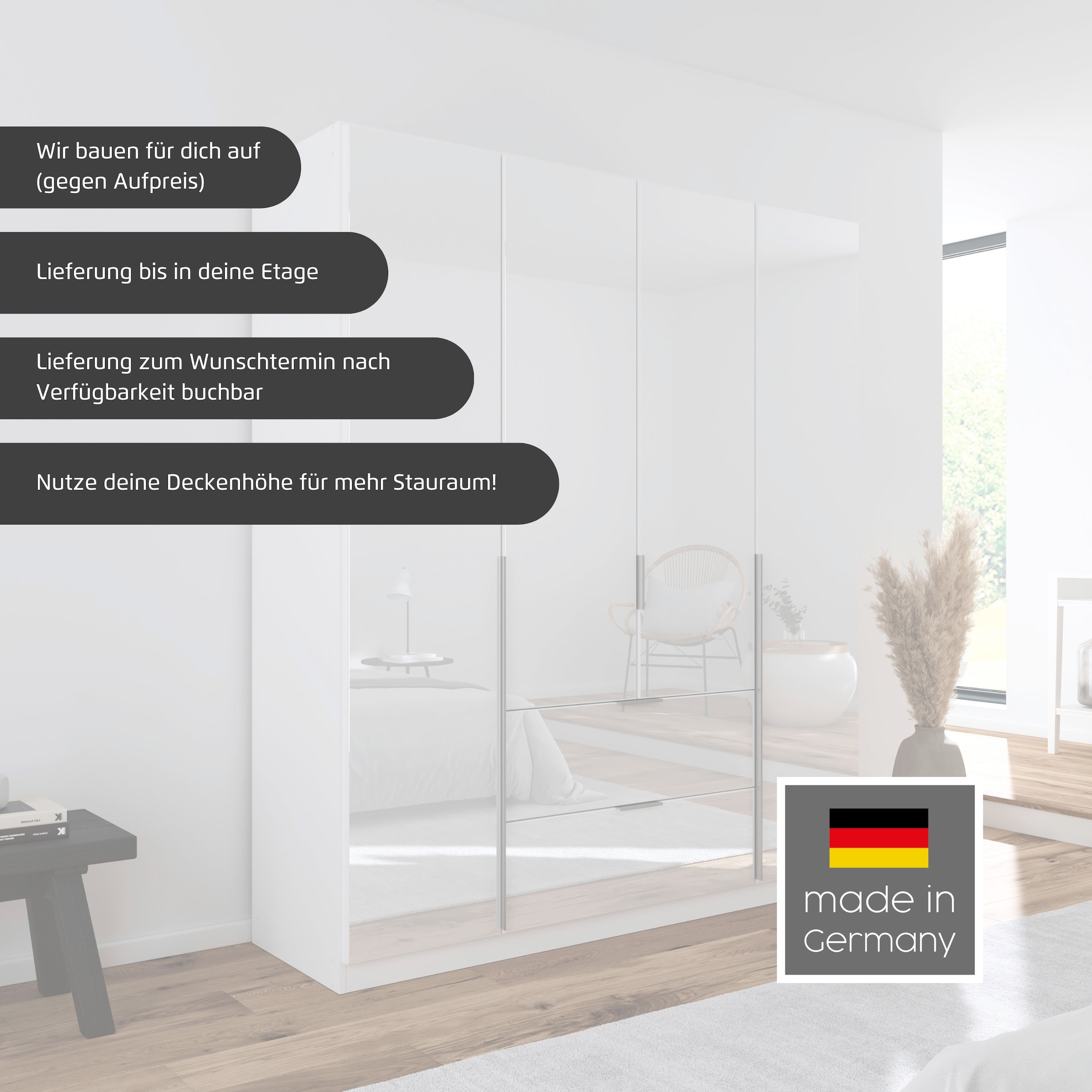 OTTO home Drehtürenschrank »Kleiderschrank Schrank Garderobe AGORDO mit Dekor- oder Hochglanzfront« in zwei Griff-Farben, Breite 91 cm,  mit Außenschubkästen, Serie in 7 Breiten und 2 Höhen MADE IN GERMANY