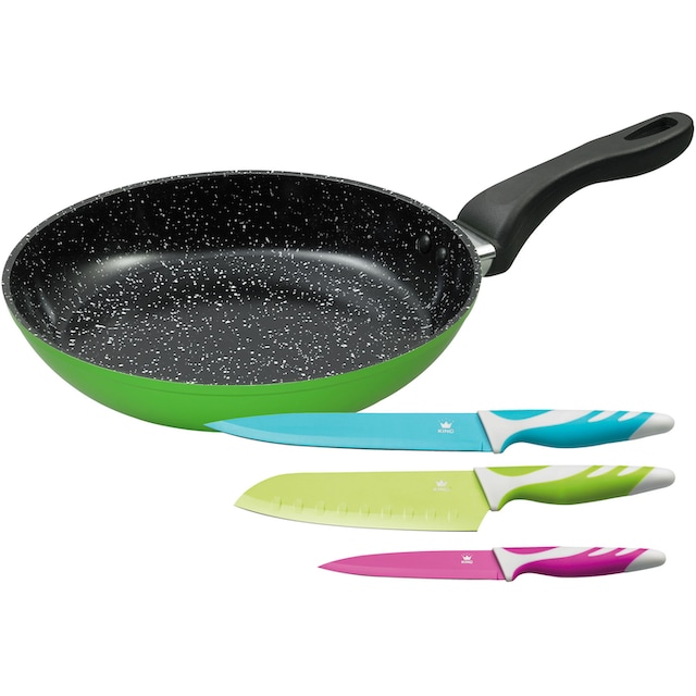 KING Bratpfanne, Aluminium, (Set, 4 tlg., 1 Pfanne, 3 Messer), Ø 28 cm,  formstabiler Thermoboden, Induktion, Keramikbeschichtung bestellen | BAUR