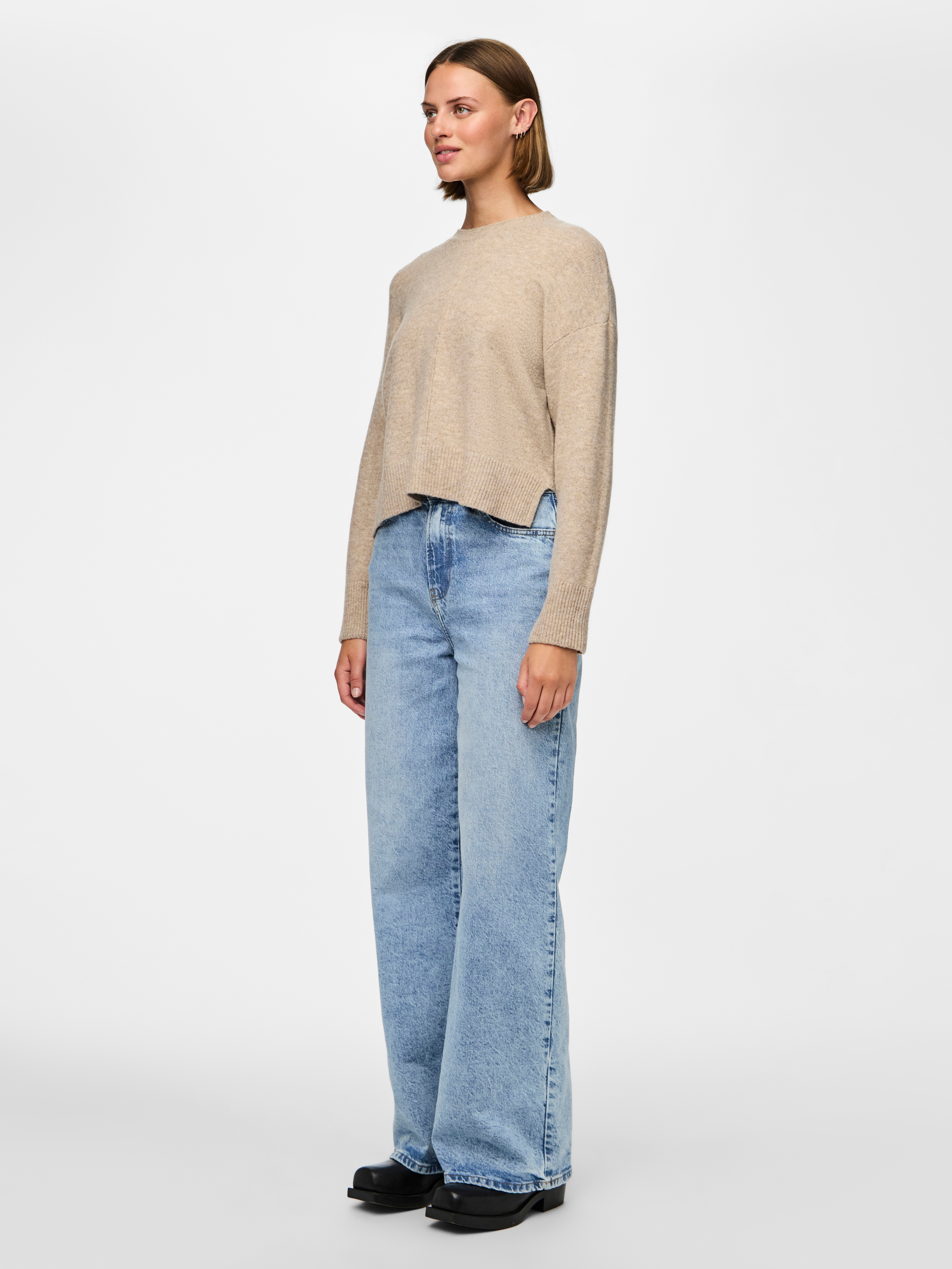 Thumbnail - pieces Strickpullover "PCMALOU LS O-NECK CUTLINE KNIT NOOS BC"