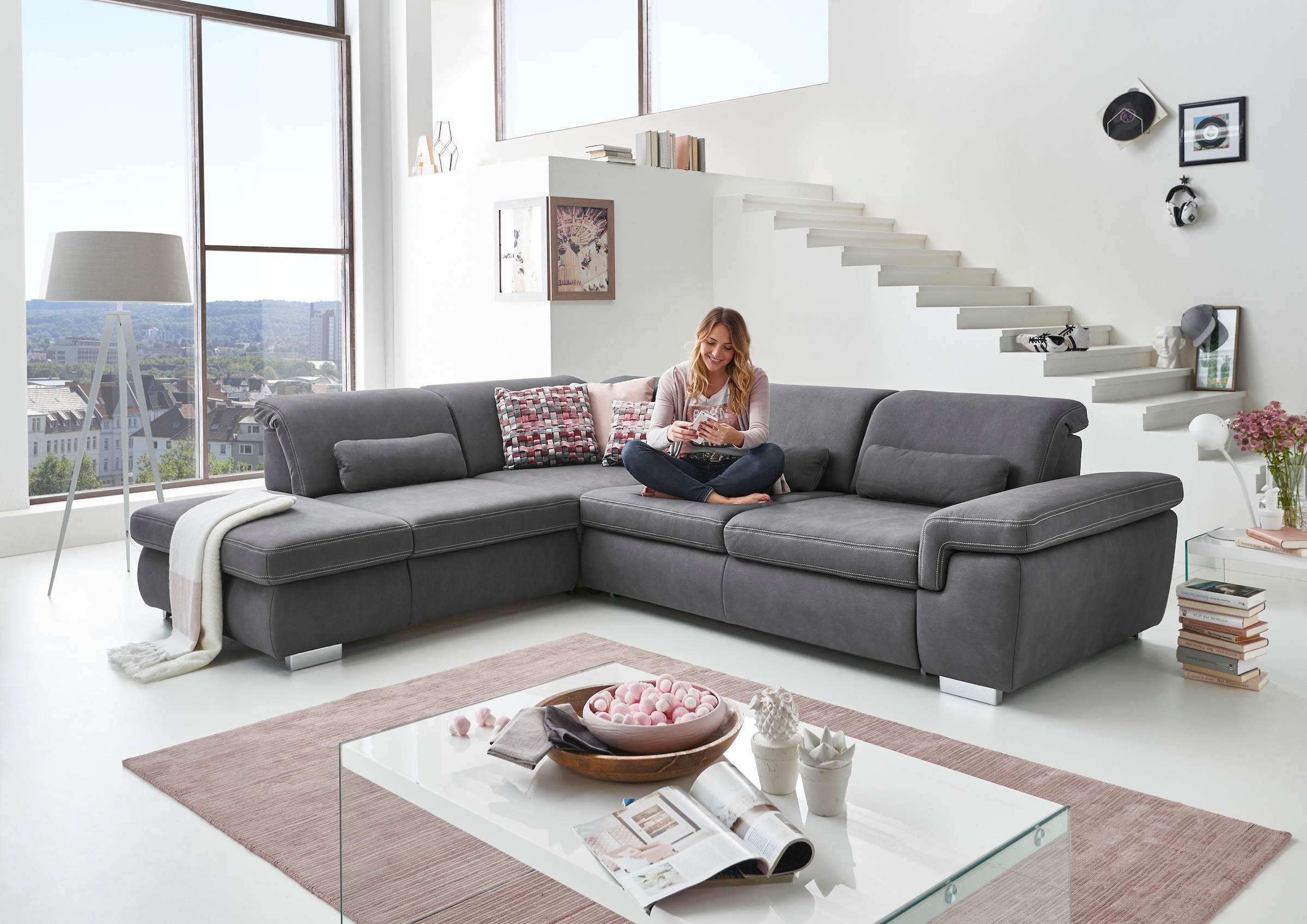 Die PlanBar Ecksofa "MP-IN17041 L-Form, Breite 320 cm" Sitztiefenverstellung, optional Kopfteilverstellung & Schlaffunktion