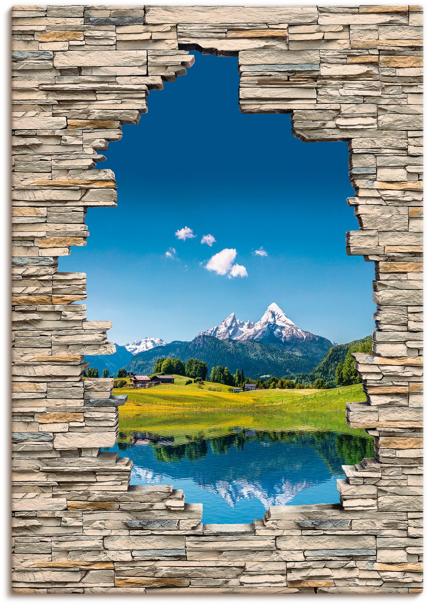 Artland Wandbild »Landschaft in den Alpen Blick Steinmauer«, Berge & Alpenbilder, (1 St.), als Leinwandbild in verschied. Größen