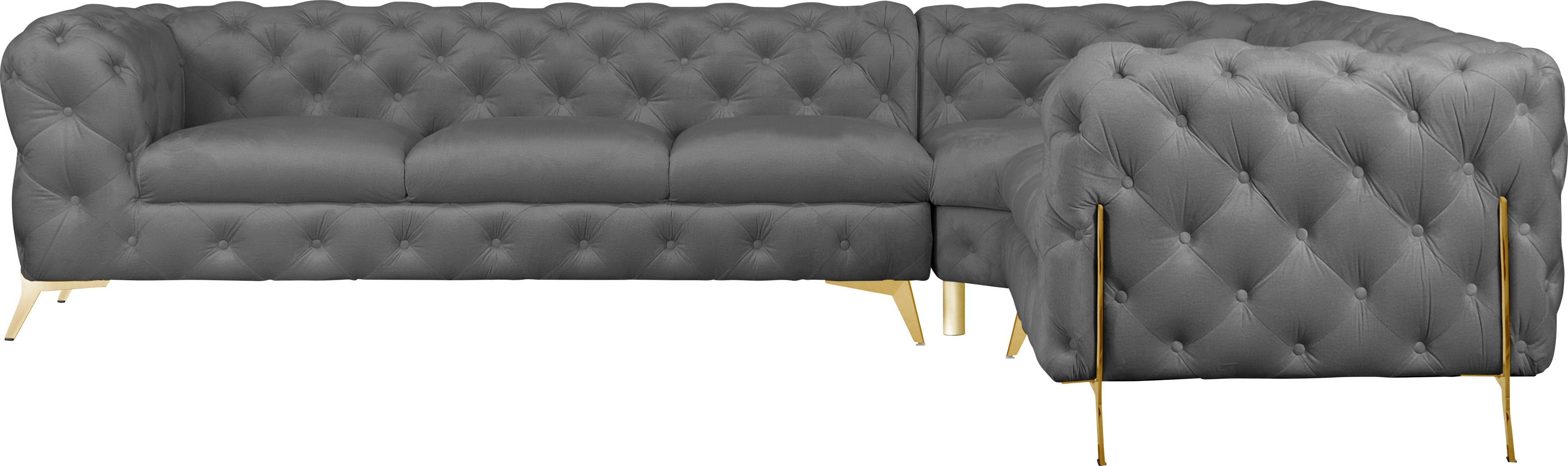 Thumbnail - Leonique Chesterfield-Sofa "Amaury L-Form", großes Ecksofa, Chesterfield-Optik, Breite 323 cm, Fußfarbe wählbar