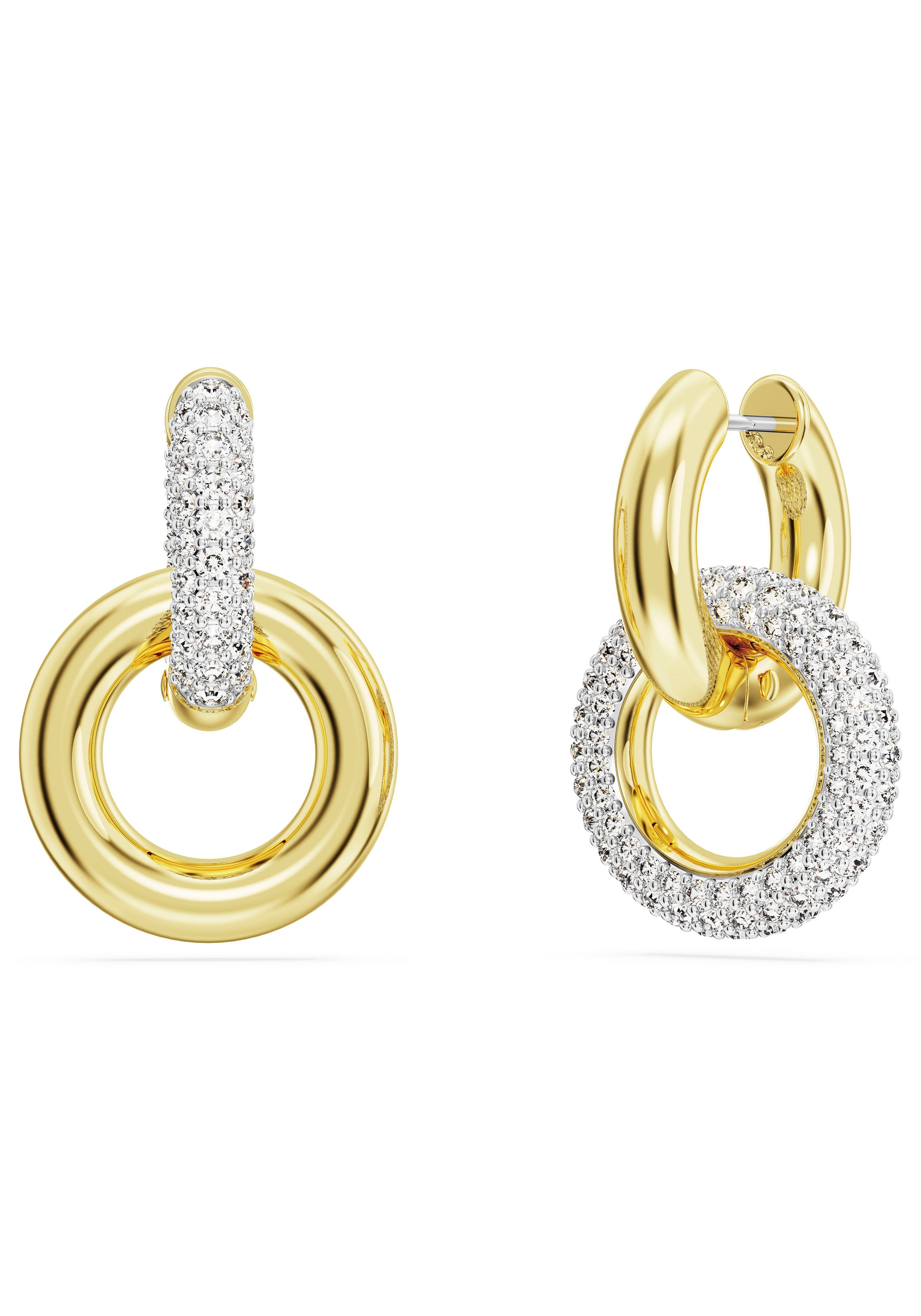 Paar Creolen SWAROVSKI "DEXTERA INTERLINKED", gelb (gelbgoldfarben, metallfarben, kristallweiß, kristallweiß), Ohrringe, Damen, Metall, mit Swarovski Kristall - Einhänger abnehmbar 4