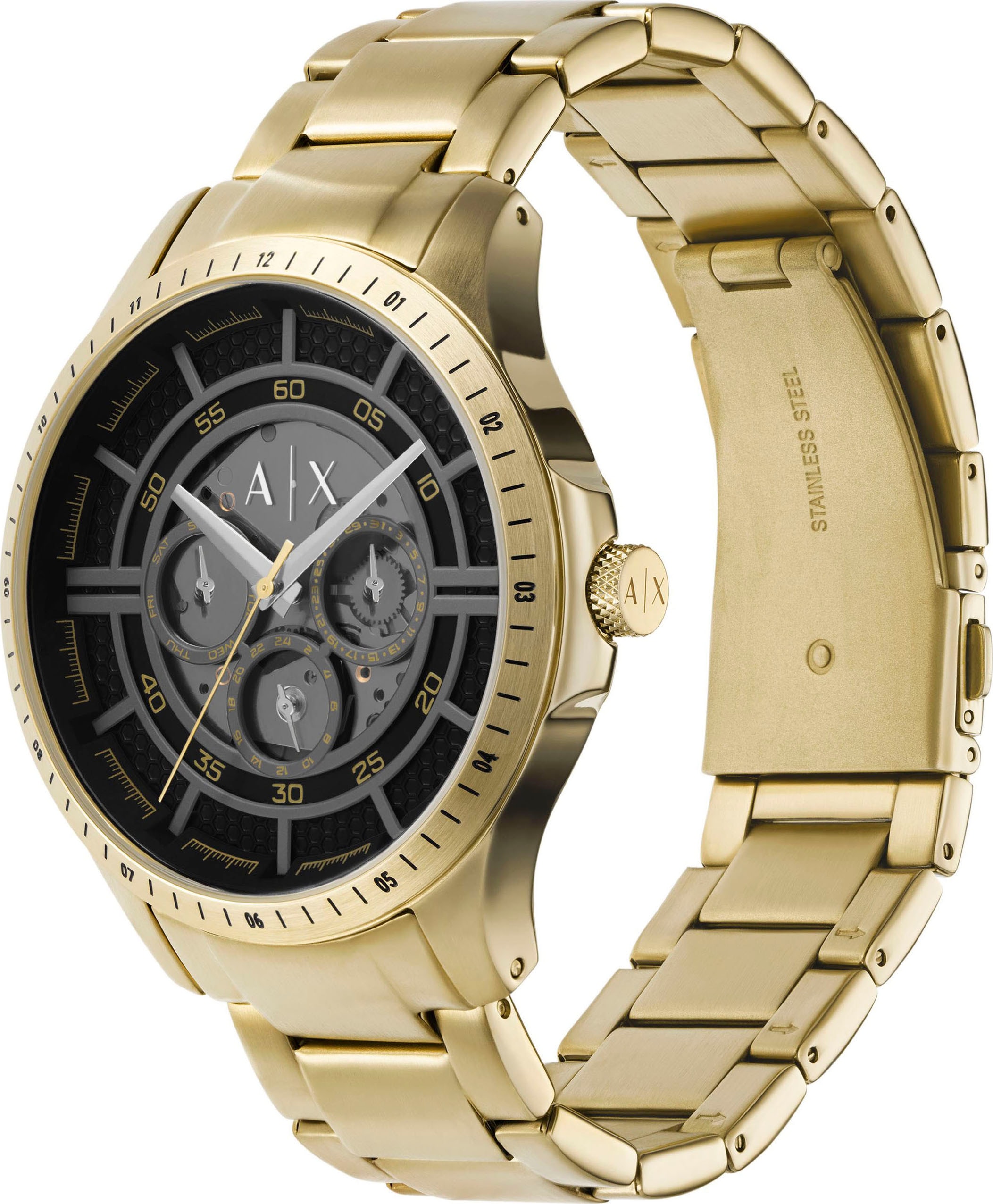 ARMANI EXCHANGE Multifunktionsuhr, Armbanduhr, Herrenuhr, Edelstahlarmband, analog, Tag, Wochentag