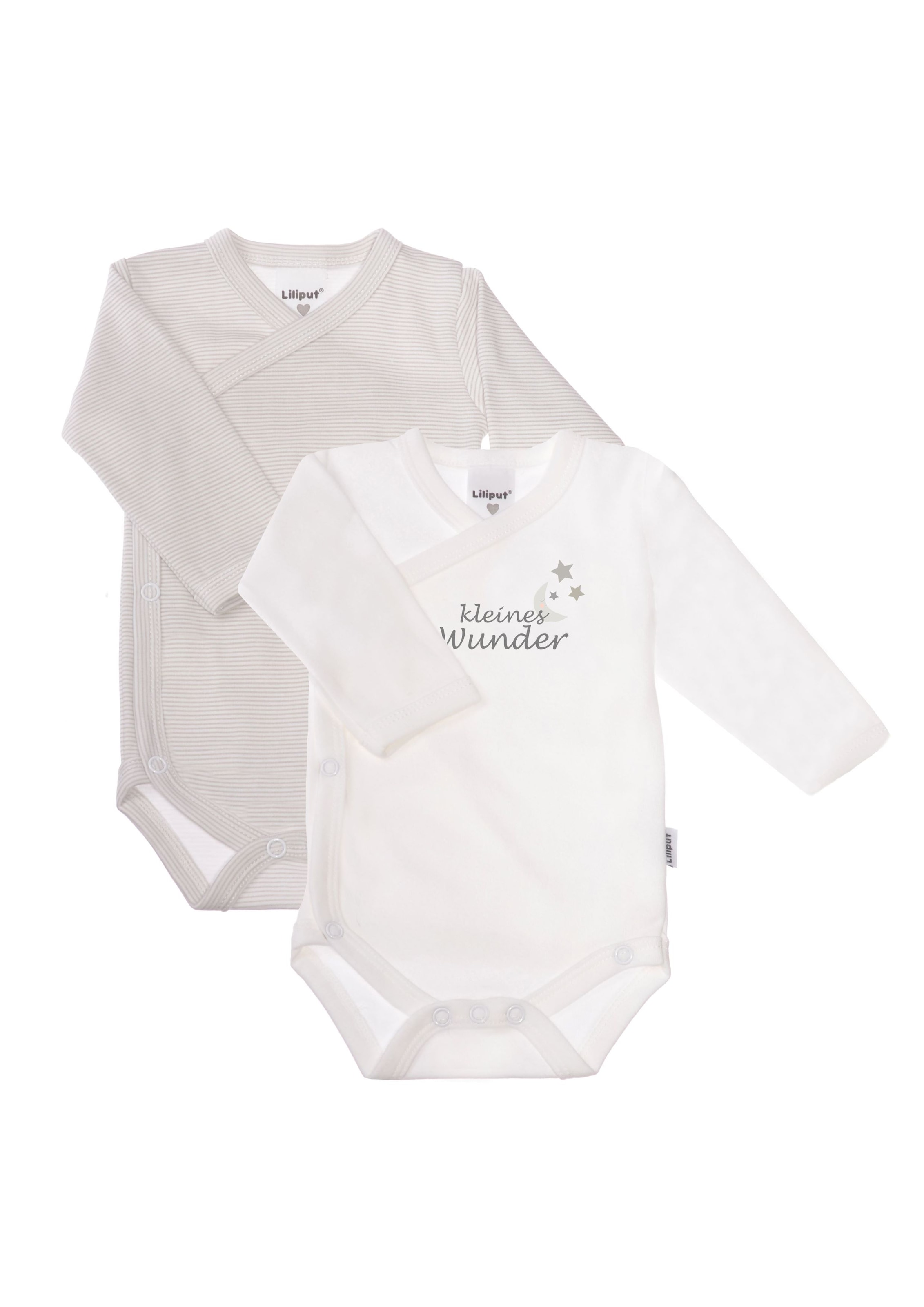 LILIPUT Mädchen Wickelbody "Kleines Wunder", Gr. 50, grau, 100% Baumwolle, bedruckt, Bodys, mit praktischer Druckknopfleiste