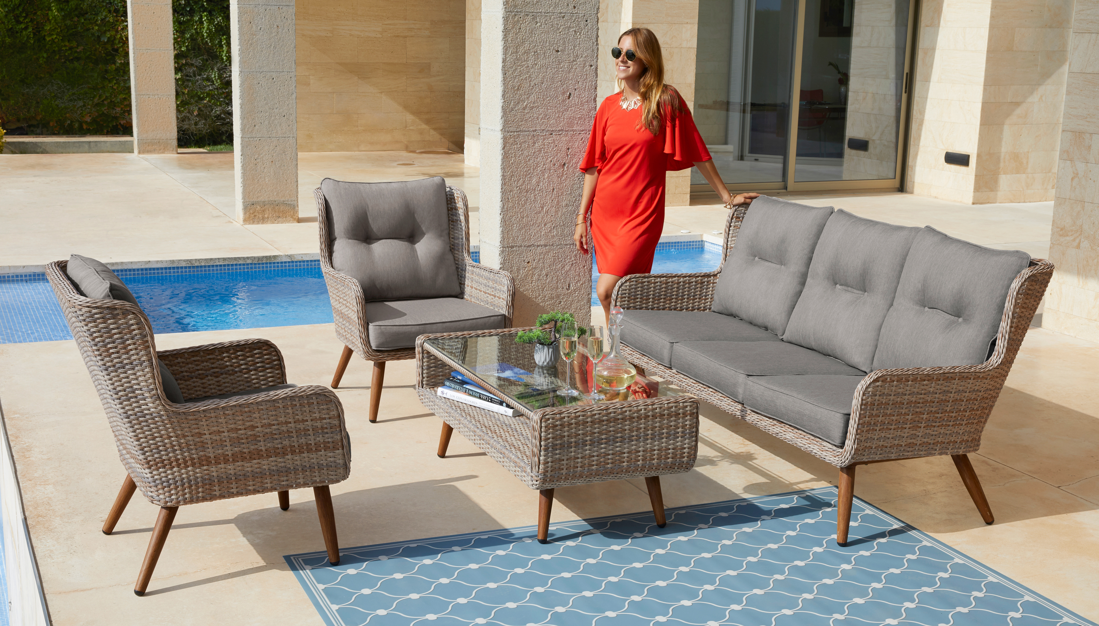 Gartenlounge-Set »Malibu«, (14 tlg.), 3er Sofa, 2 Sessel, Tisch, Polyrattan