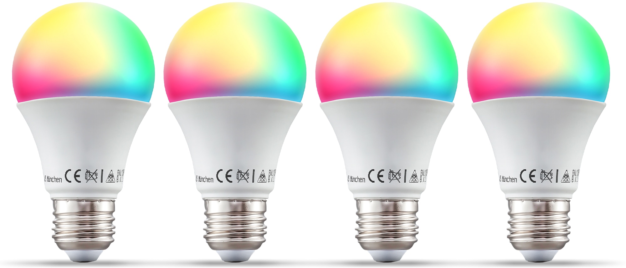 B.K.Licht LED-Leuchtmittel, E27, 4 St., Farbwechsler, Smart Home LED-Lampe, RGB, WiFi, App-Steuerung, dimmbar