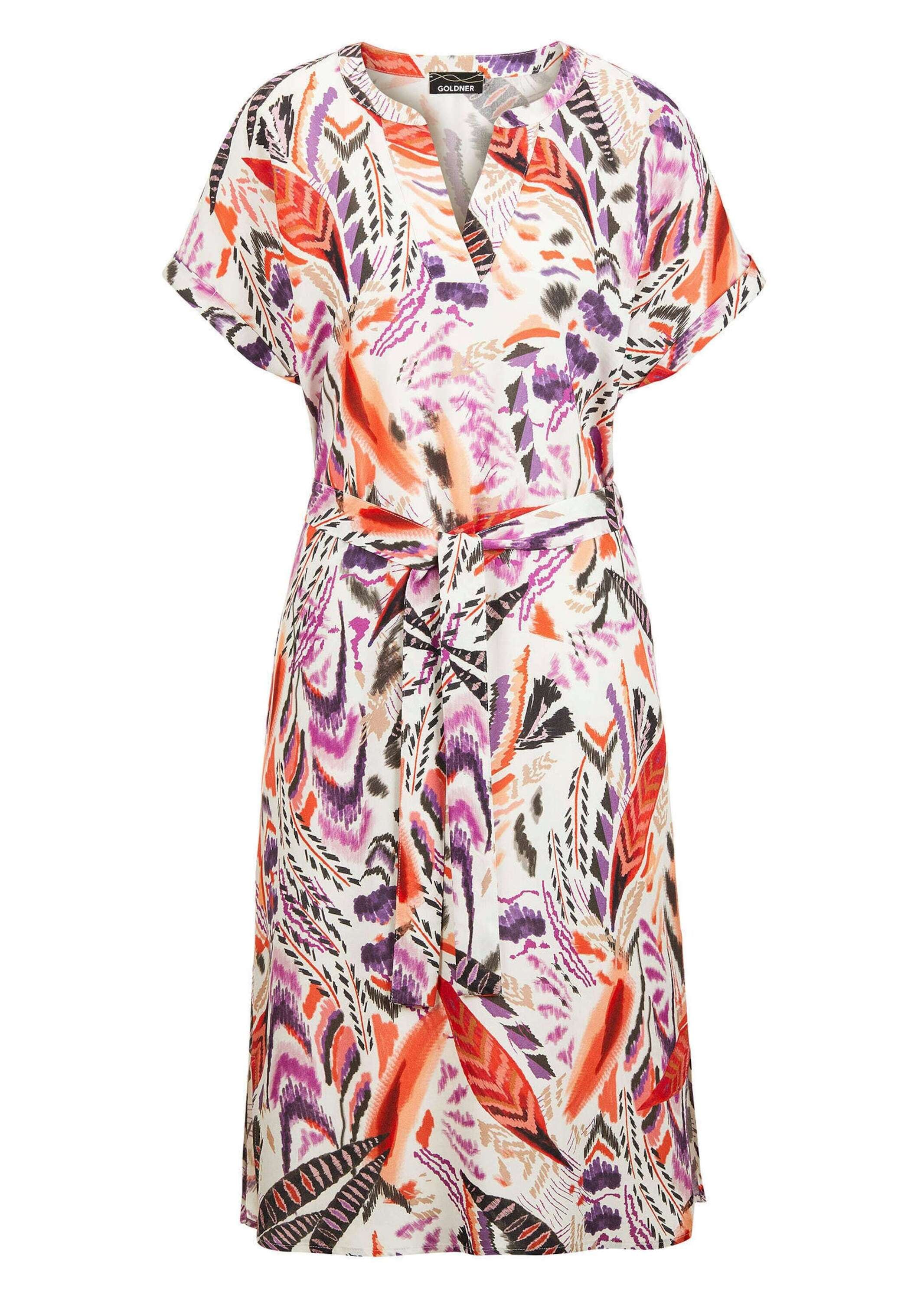 GOLDNER "Kurzgröße Kurzarm-Kleid mit Ethno-Print" Taschen in den Seitennähten