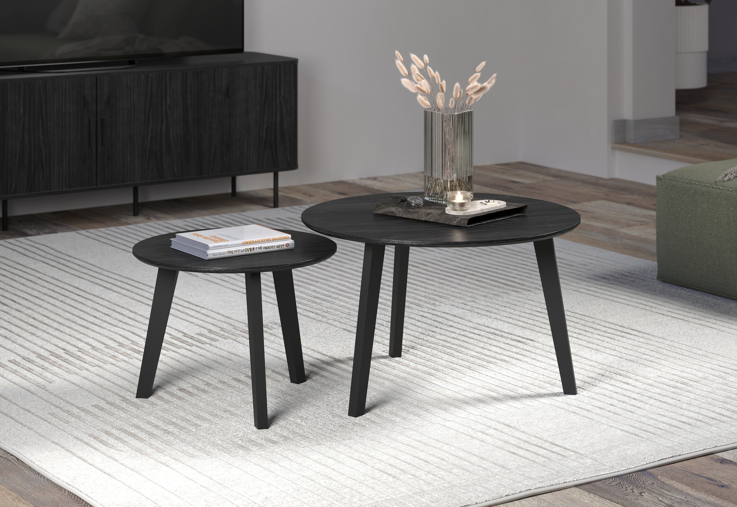 INOSIGN Couchtisch »Ronda«, (Set, 2 St.), Beistelltische mit Massivholzfüßen - Maße (B/T/H) 50-70/39-45/50-70 cm
