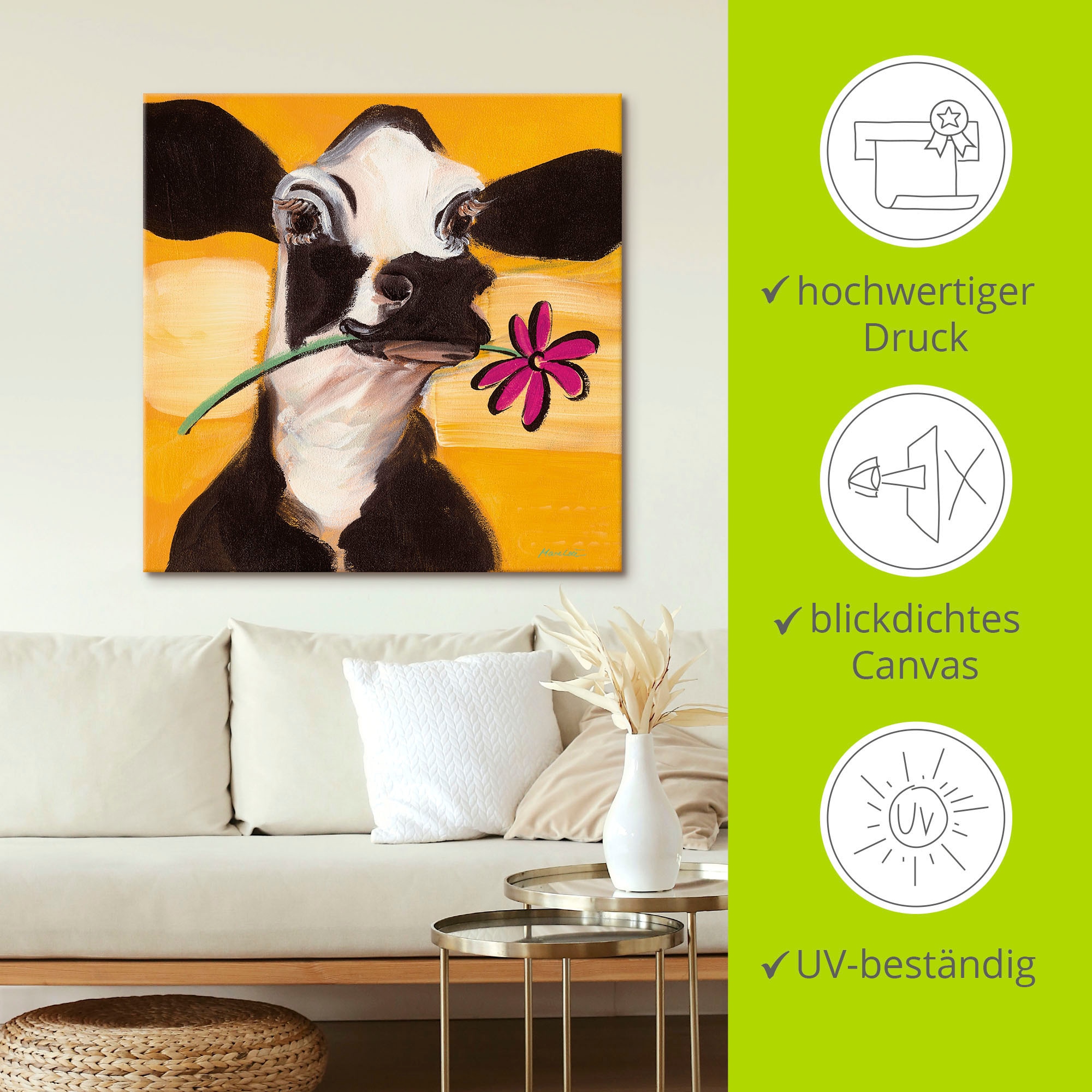 Artland Wandbild »Glückliche Kuh« Haustiere 1 Stk. tlg. auf Holzrahmen gespannt