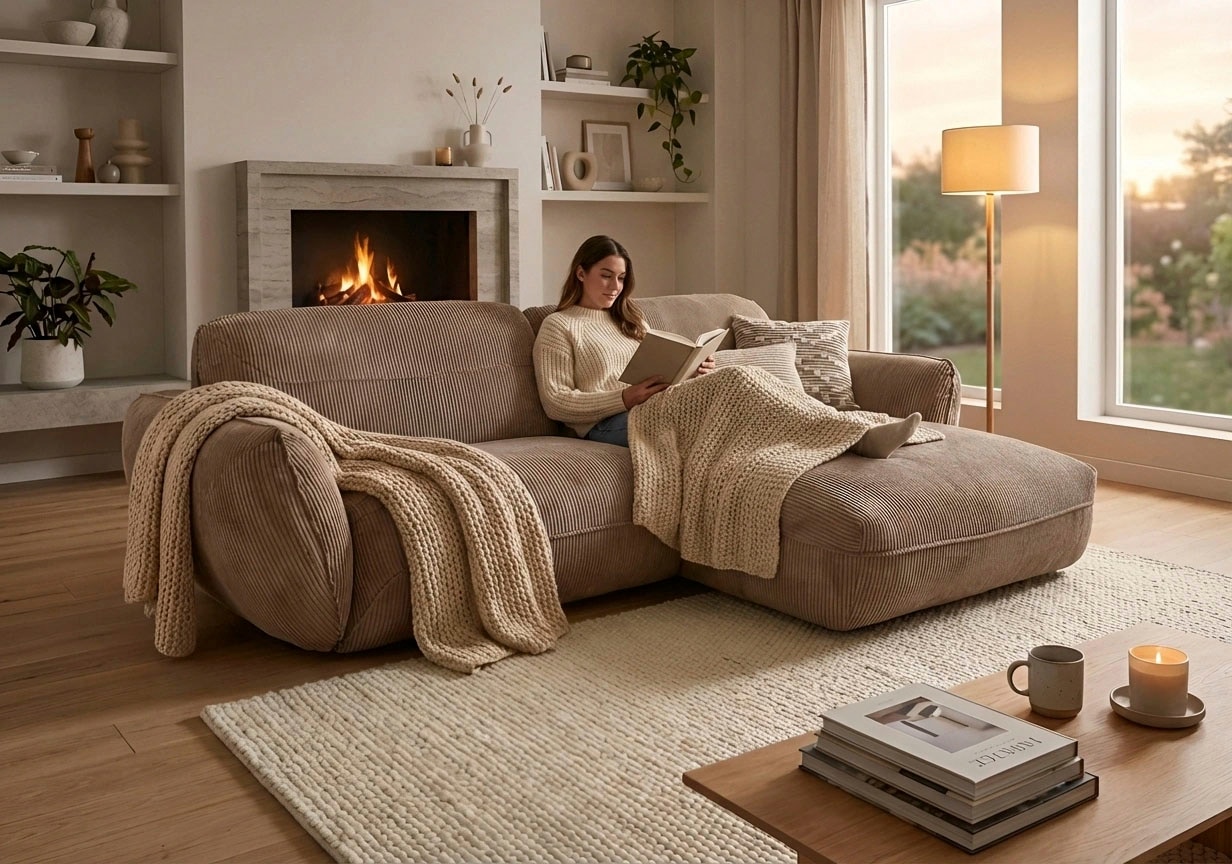 TRENDMANUFAKTUR Ecksofa "Be Chilled, modernes Lounge-Design mit stilvoller Kedernaht" mit softem Sitzkomfort, in hochwertigem Cord mit weicher Haptik
