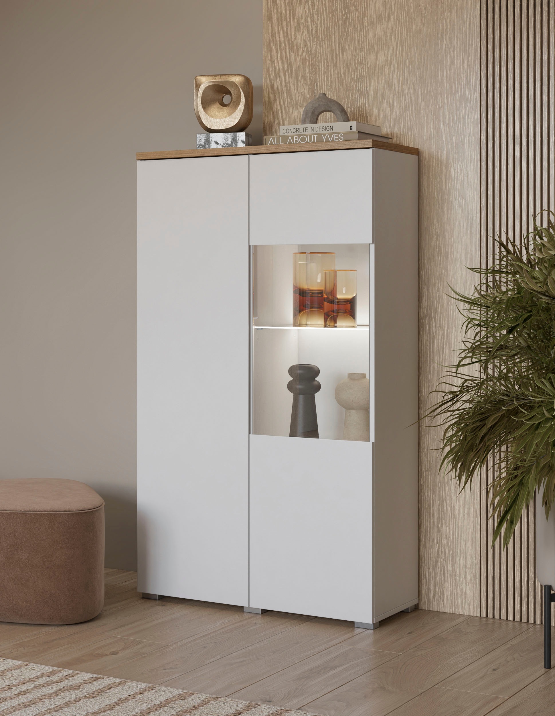 INOSIGN Vitrine »Modo, Breite 80 cm, moderner griffloser Vitrineschrank«, Vitrine mit viel Stauraum, Einlegeböden verstellbar, Glastür