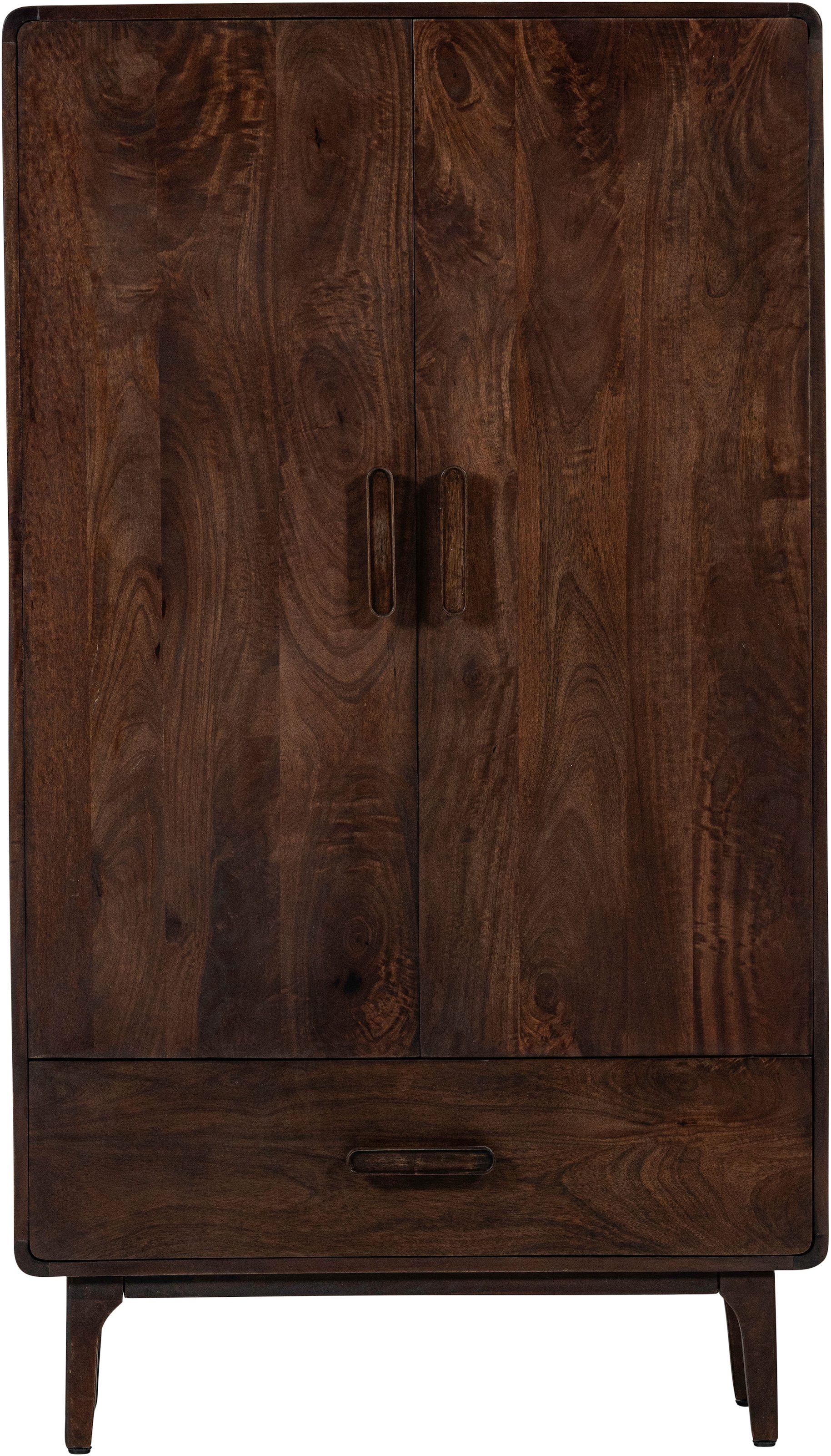 WOOOD Highboard »Liya mit Massivmangoholz und Dämpfung Funktion B 85 x T 35 x H 150 cm« Natürliche Maserung, Tragkraft 20 kg, einfach zu montieren
