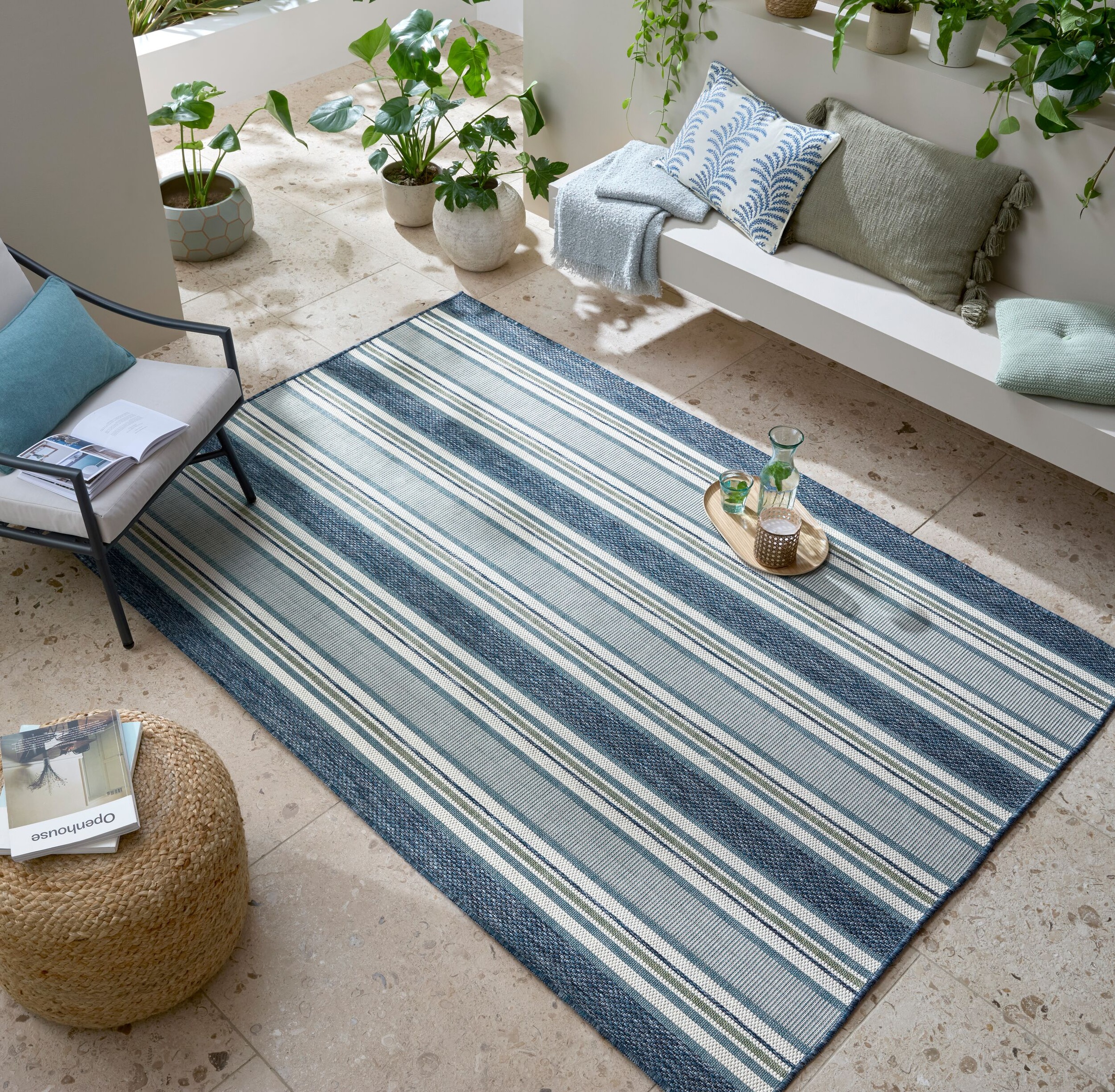 FLAIR RUGS Teppich »Roma Stripe«, rechteckig, 4 mm Höhe, Roma Stripe Indoor Outdoor-Teppichläufer
