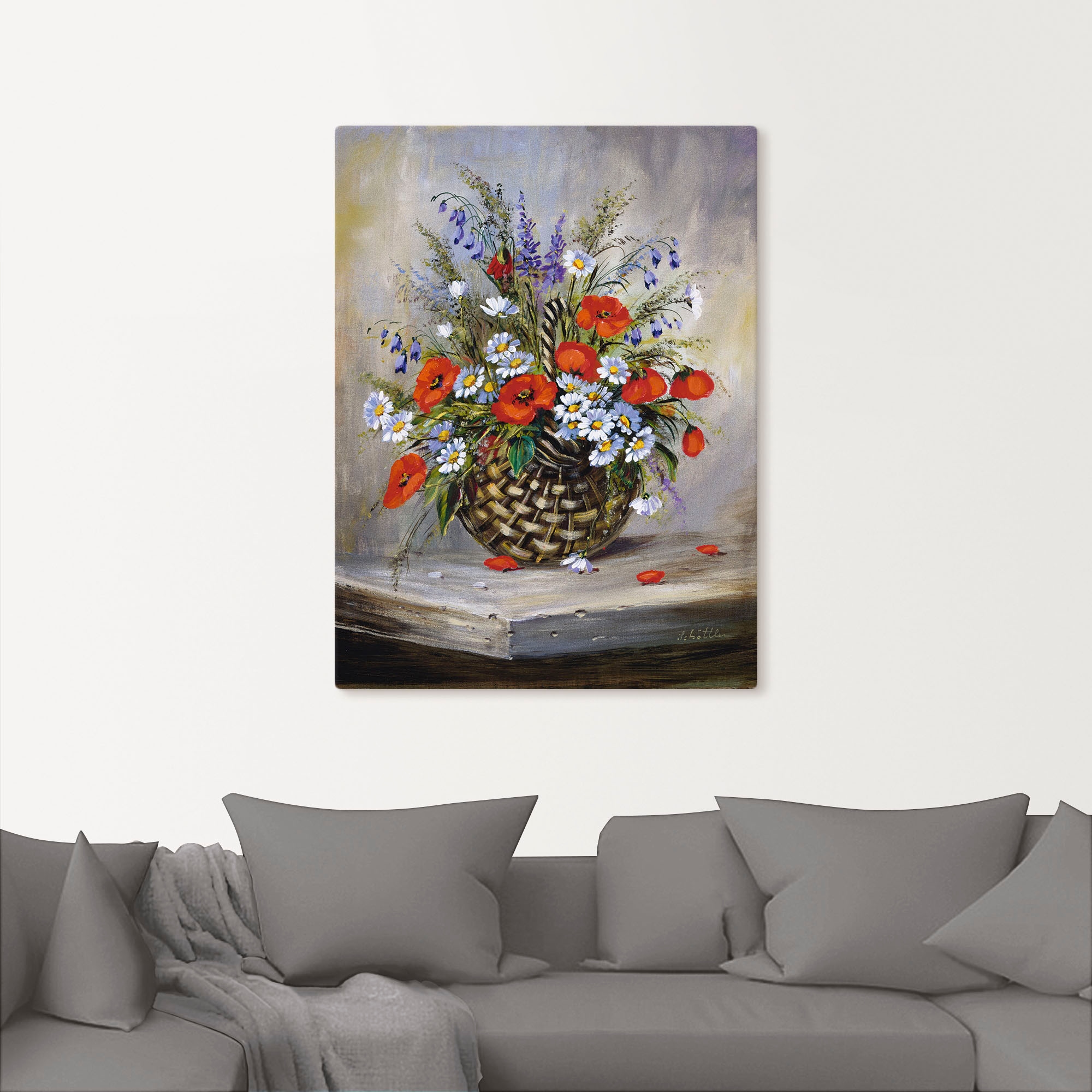Artland Leinwandbild »Blumiger Korb«, Blumen, (1 St.), auf Keilrahmen gespannt