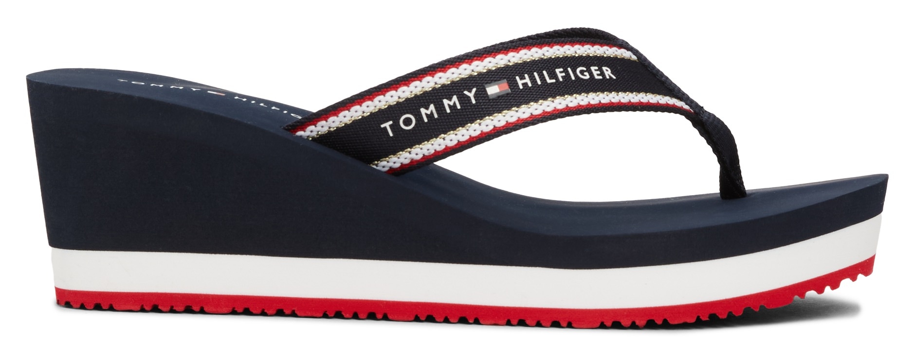 Tommy Hilfiger Dianette »HILFIGER HI WEDGE BEACH SANDAL«, Keilabsatz, Zehentrenner, Sommerschuh mit auffälligem Logoschriftzug