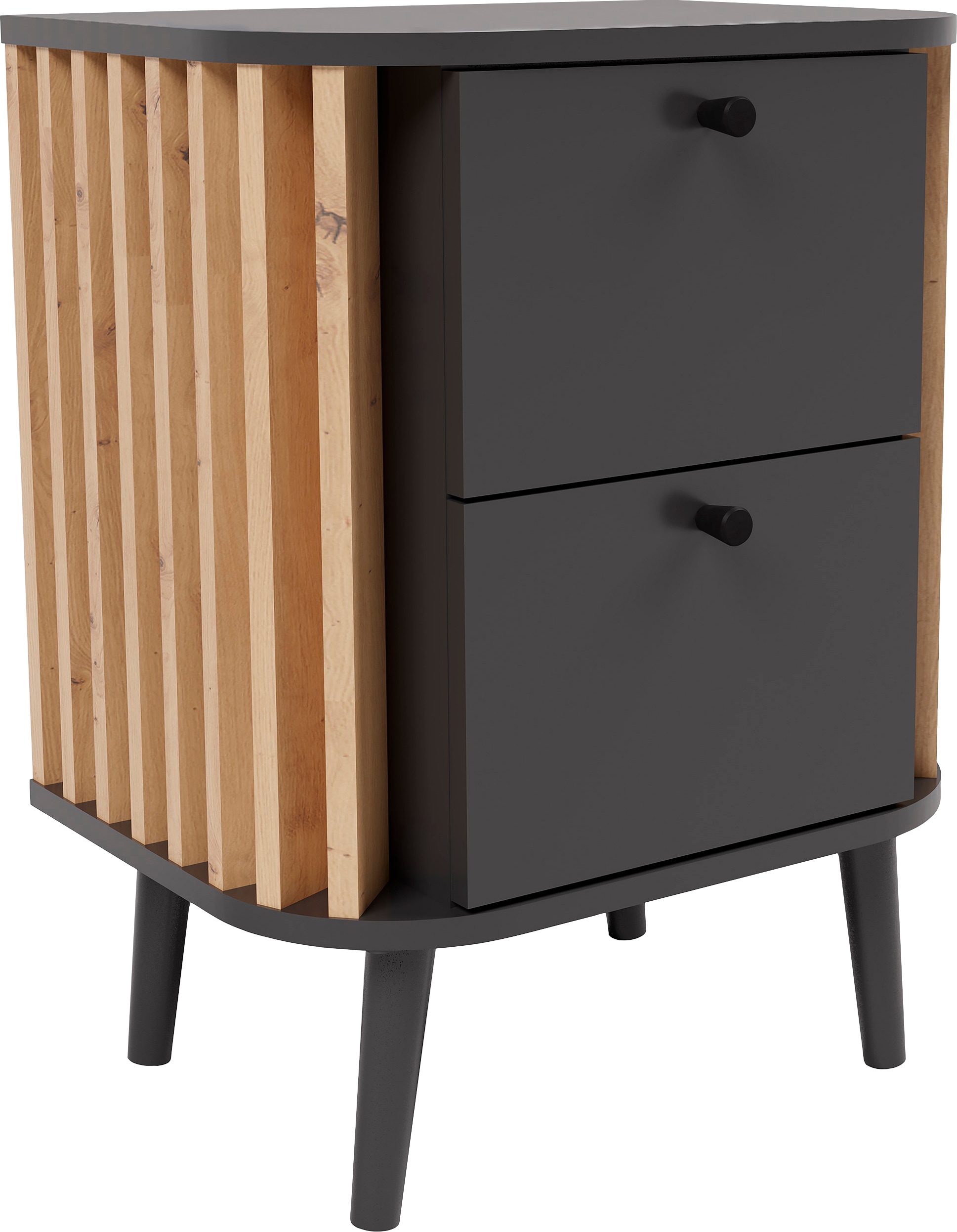 INOSIGN Nachtkommode »Stavanger, Höhe 60 cm, Paneel-Stäbchen-Optik, 2 Schubkästen«, (1 St.), Nachtkonsole, Nachttisch, Nako, Kommode