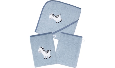 Handtuch Set »Zebra blau Kapuzenbadetuch mit 2 Waschhandschuhen«, (Spar-Set, 3 St.)