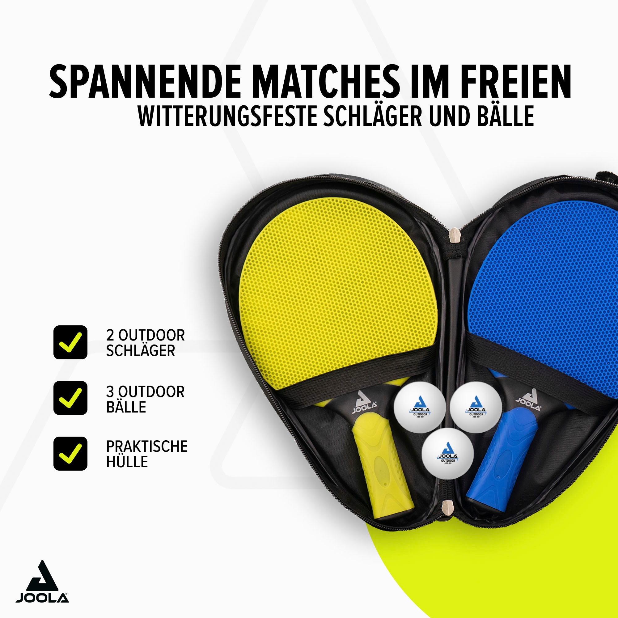 Joola Tischtennisschläger »VIVID Outdoor«, (Set, 6 tlg., mit Bällen-mit Schlägerhülle)