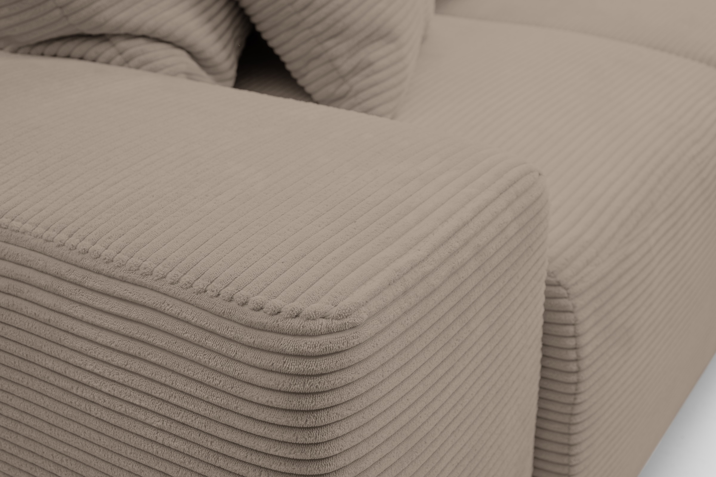 WERK2 Ecksofa »Riwa, modernes Sofa zum Kuscheln und Entspannen, Breite 300cm, L-Form«, Trendiges Ecksofa mit vielen Kissen, Schlaffunktion & Bettkasten