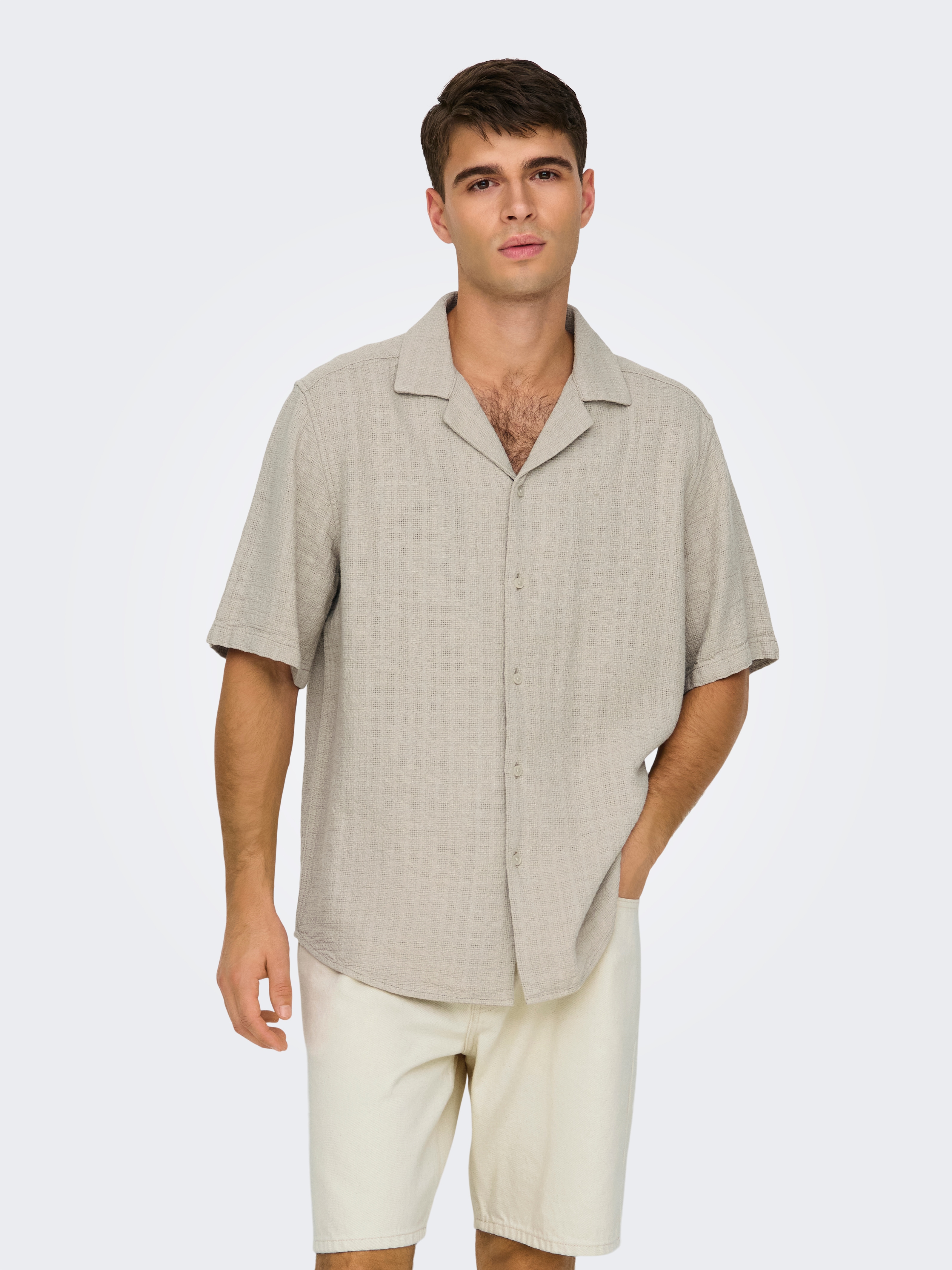 ONLY & SONS Kurzarmhemd "ONSLATHAM RLXSS RESORT LINEN STRUC 0257" Viskose mit Leinen, normal geschnitten