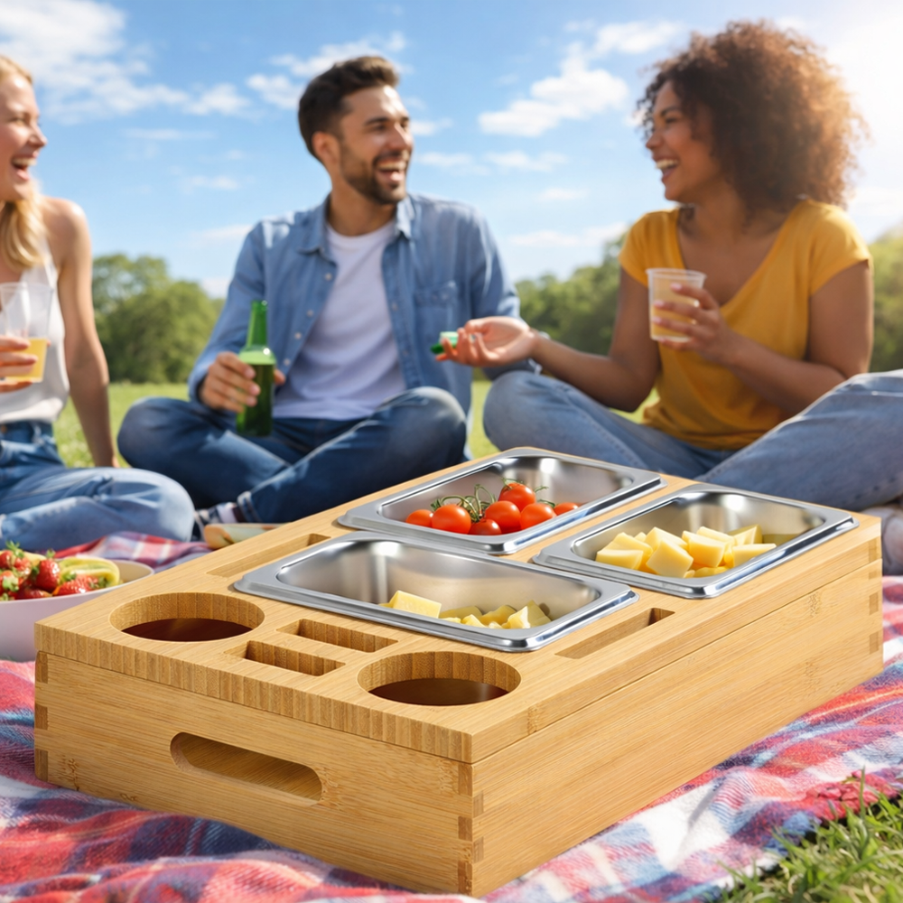 KESPER® Servierbrett »Couchbar, Bambus, FSC« mit entnehmbaren Metallschalen