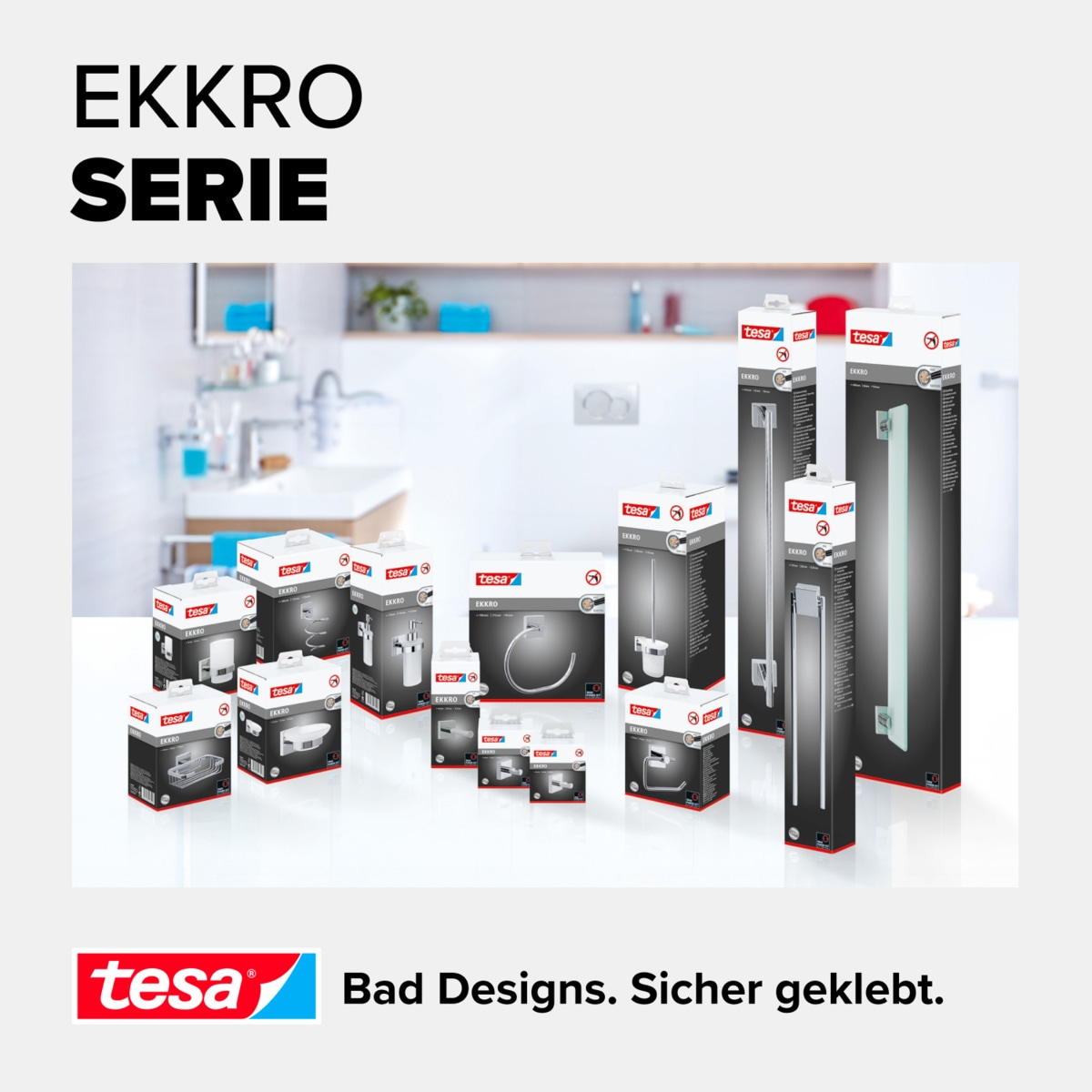 tesa Klebehaken »EKKRO Bademantelhaken Chrom« Handtuchhalterung selbstklebend & ohne Bohren - silber glänzend