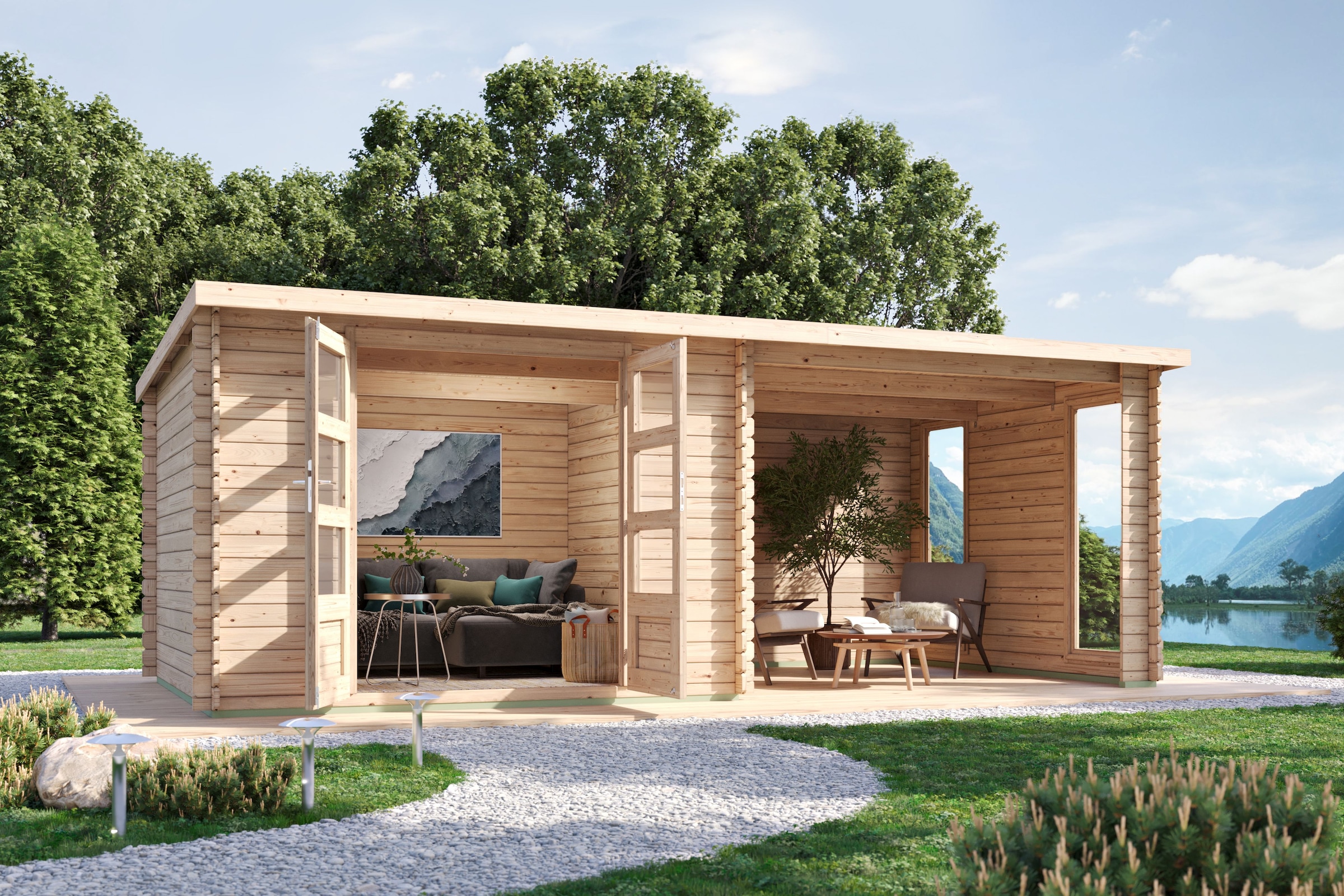Karibu Gartenhaus ""Remus" inkl Anbaudach 3m, Rück- und Seitenwand, mit 2 F günstig online kaufen