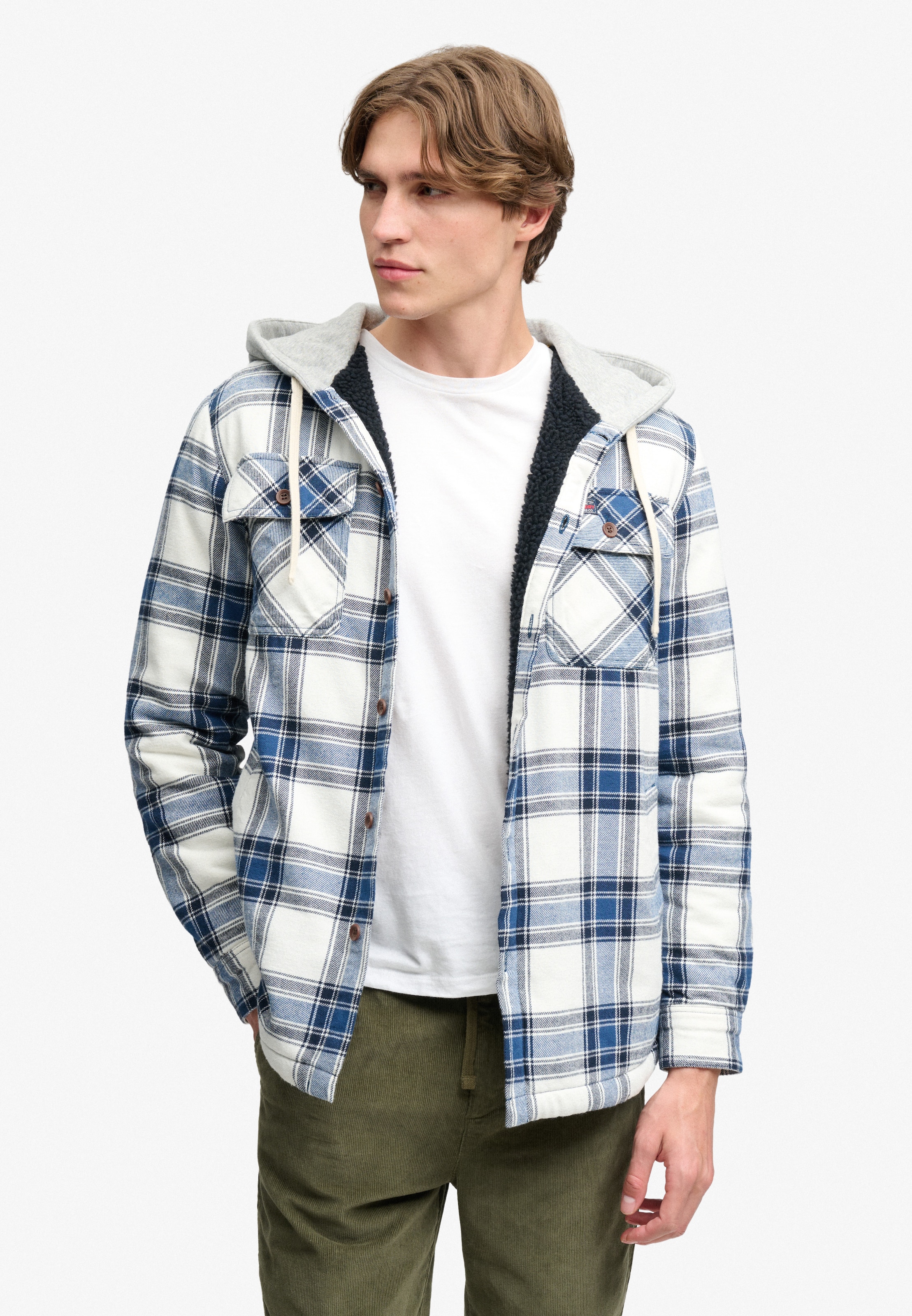 Superdry Langarmhemd »BORG LINED HOODED OVERSHIRT« Baumwollmischung, relaxed fit
