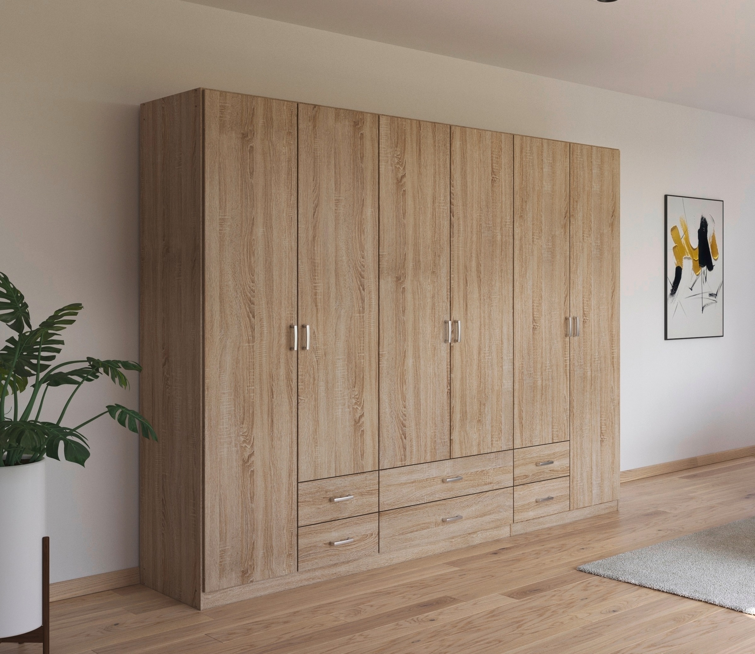 rauch Drehtürenschrank "Kleiderschrank Garderobe GAMMA Breiten 271 cm" in 3 Ausstattungen BASIC/CLASSIC/PREMIUM (inkl. SOFT-CLOSE-Funktion), mit Schubladen, verschiedene Griff-Varianten TOPSELLER MADE IN GERMANY