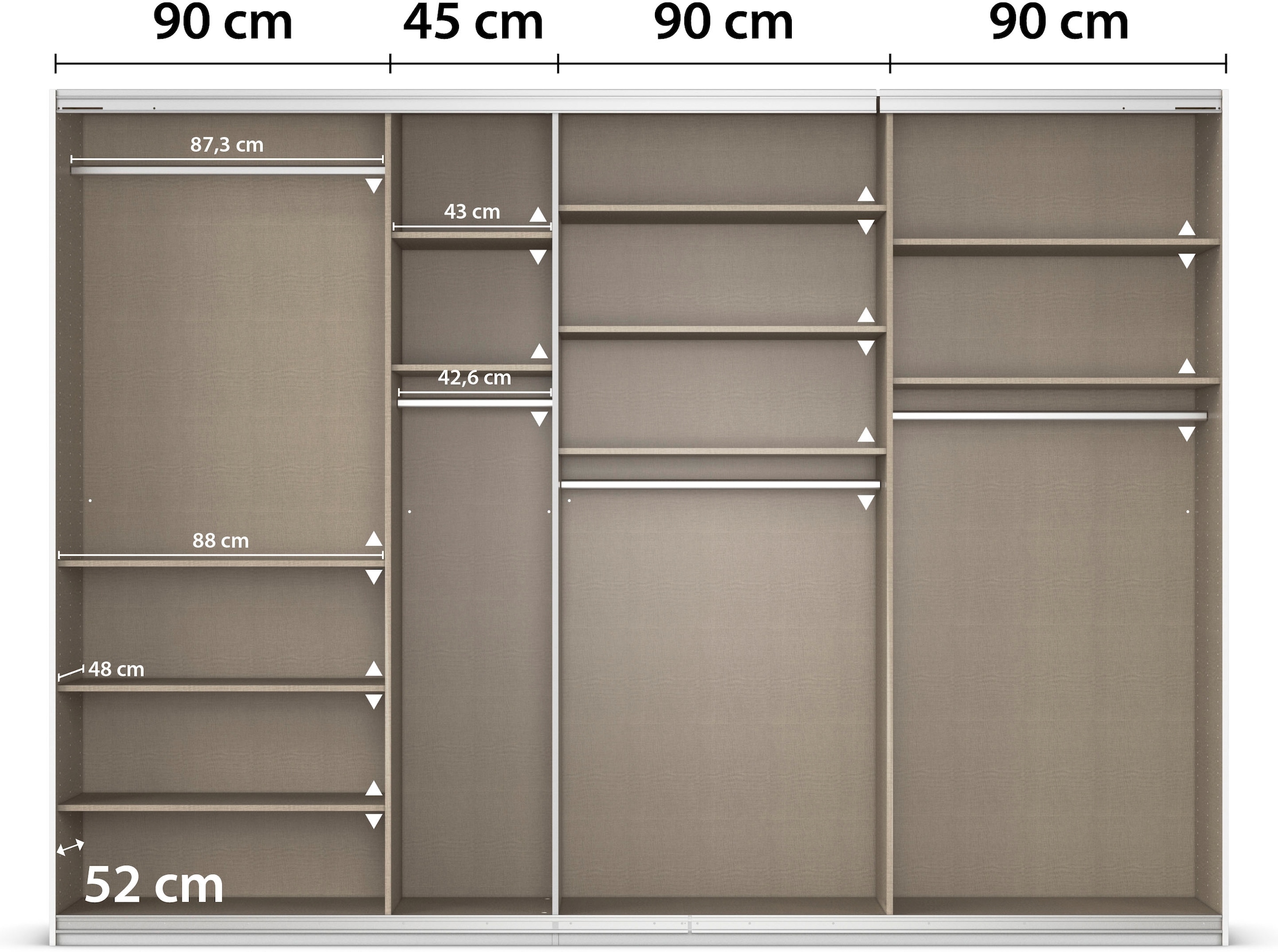 rauch Schwebetürenschrank »Kleiderschrank Schrank Garderobe AGORDO mit Dekor- oder Hochglanzfront«, (in zwei Griff-Farben), durchdachte Innenausstattung, in 4 Breiten und 2 Höhen MADE IN GERMANY