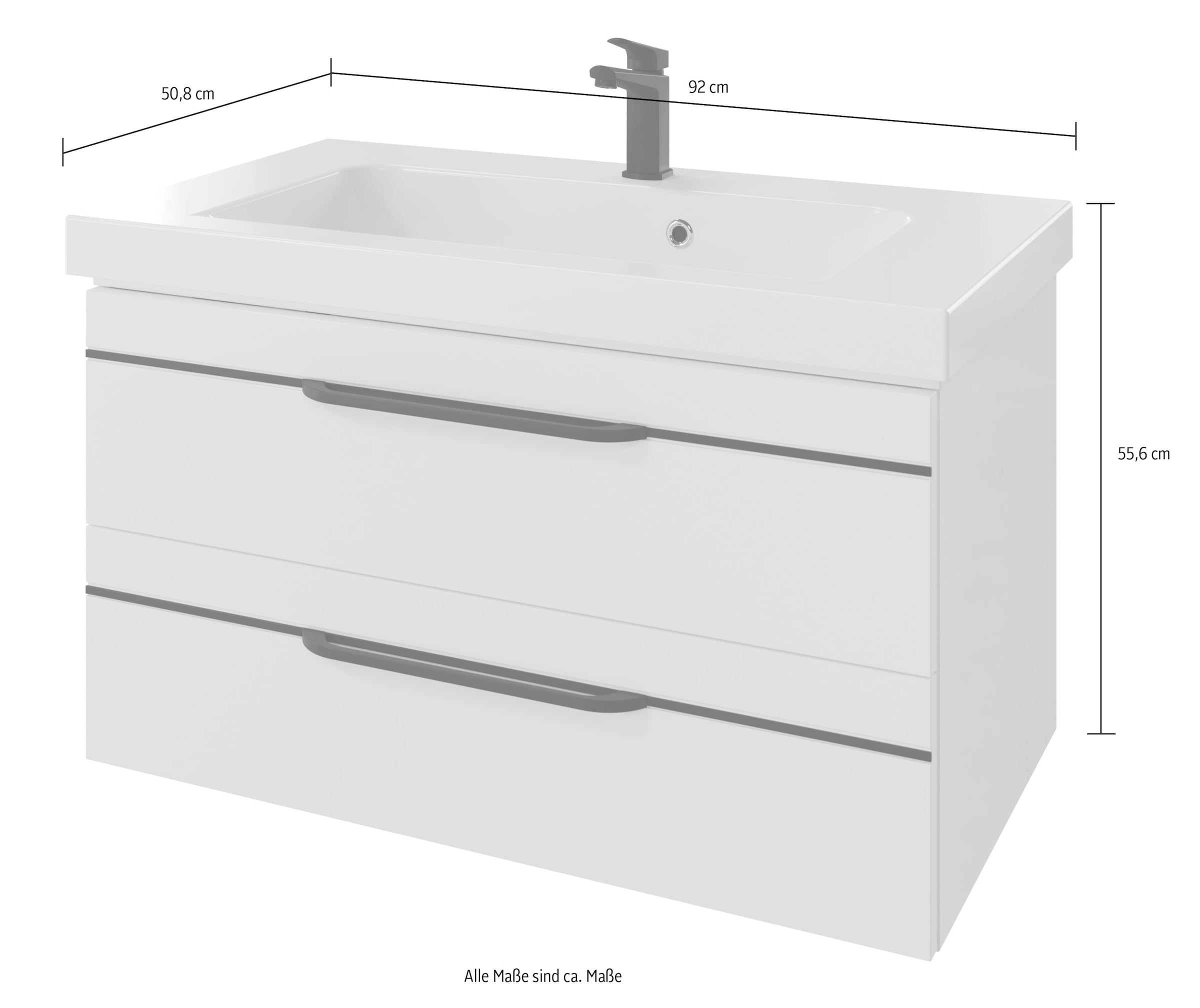 Saphir Waschtisch »Serie Balto Mineralmarmor-Waschtisch mit Unterschrank, 92 cm breit«, Waschplatz mit 2 Schubladen, Badschrank in verschiedenen Ausführungen