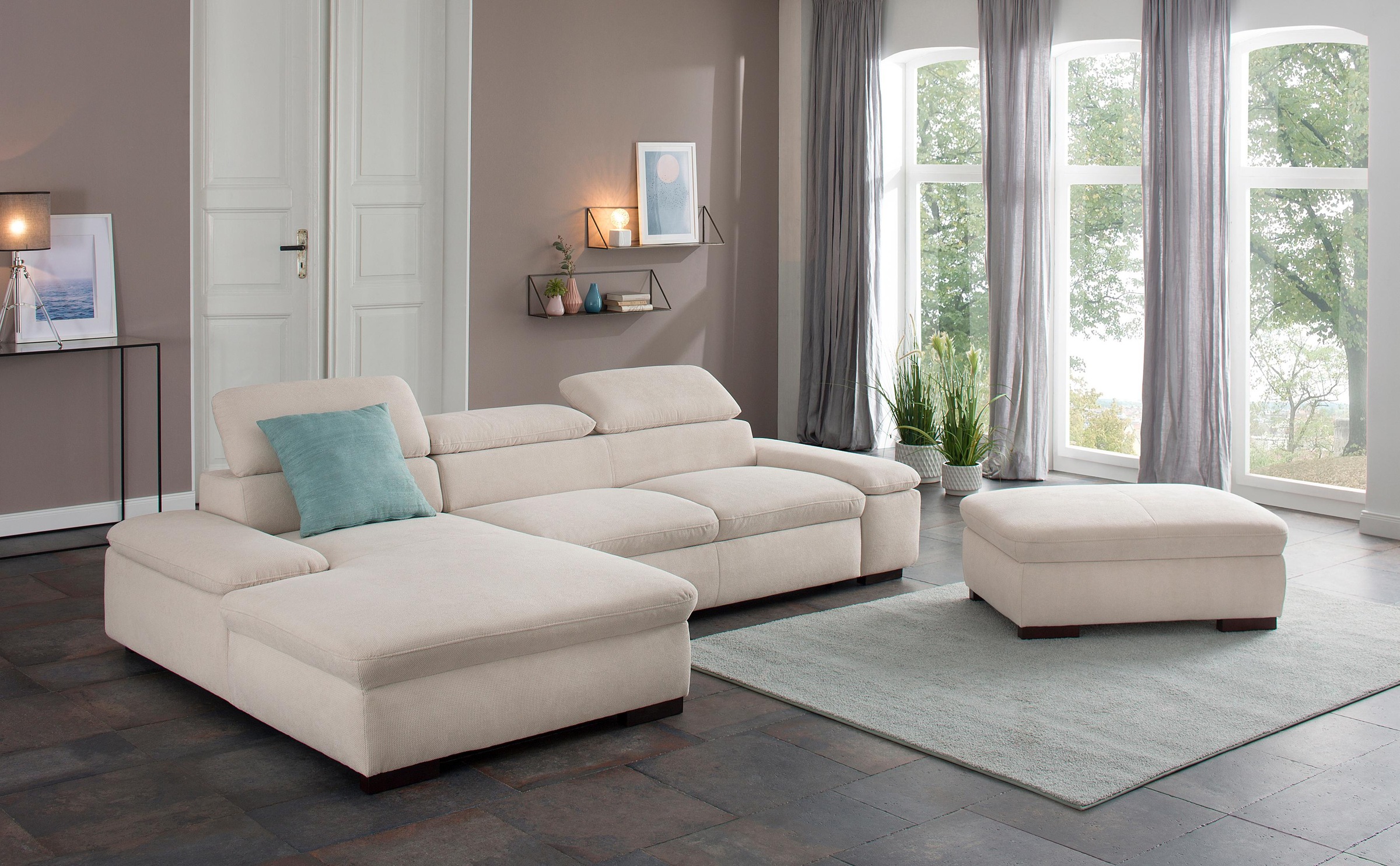 Ecksofa HOME AFFAIRE "Alberto L-Form", beige (creme), B:286cm H:73cm T:174cm, 90% Polyester, 10% Polyamid;Luxus-Microfaser ALTARA NUBUCK (100% Polyester);Luxus-Microfaser weich (90% Polyester, 10% Polyamid);Microfaser Antiklederoptik, Sofas, Ecksofa, mit  7