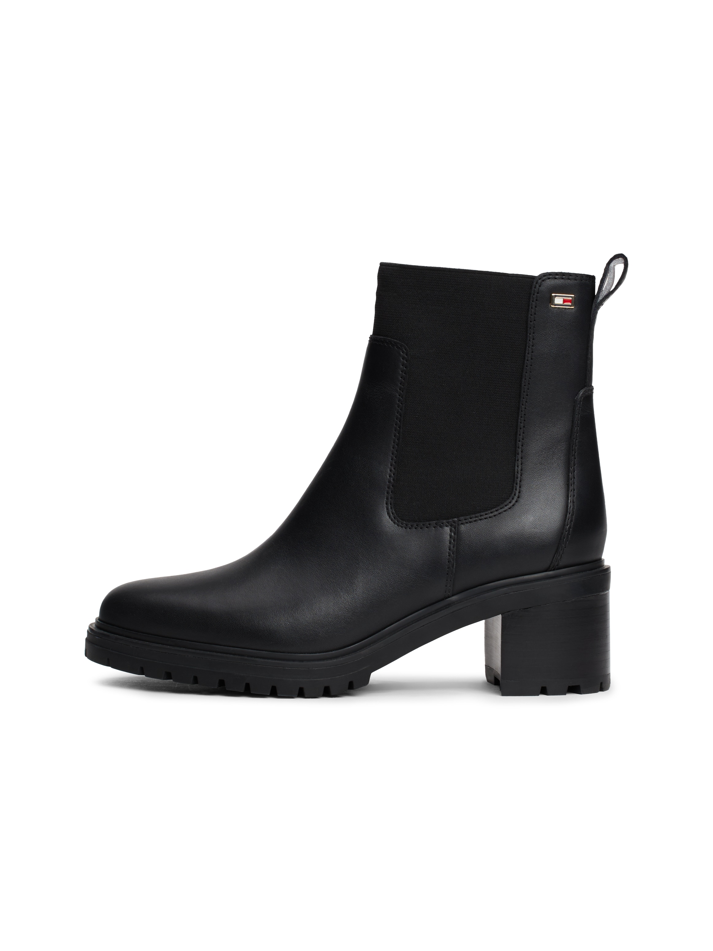 Tommy Hilfiger Chelseaboots "FLAG MID HEEL LEATHER CHELSEA", Blockabsatz, Stiefelette, Schlupfboots mit seitlicher Logof