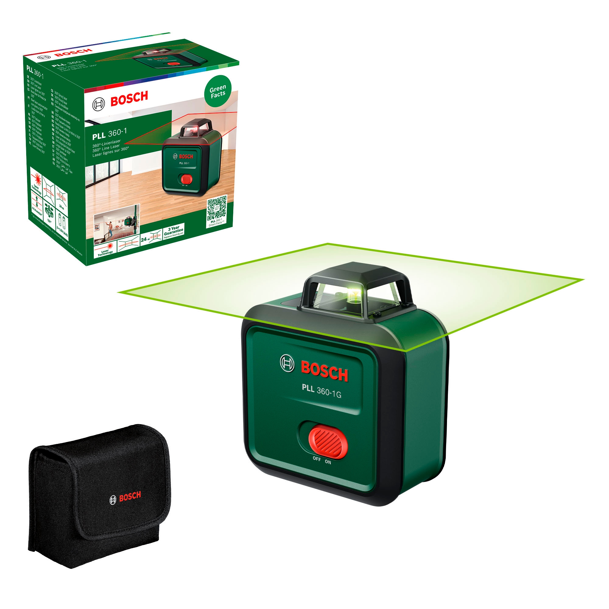 Bosch Home & Garden Linienlaser "PLL 360-1G UNI" Set, mit Stativ und eingebautem Akku
