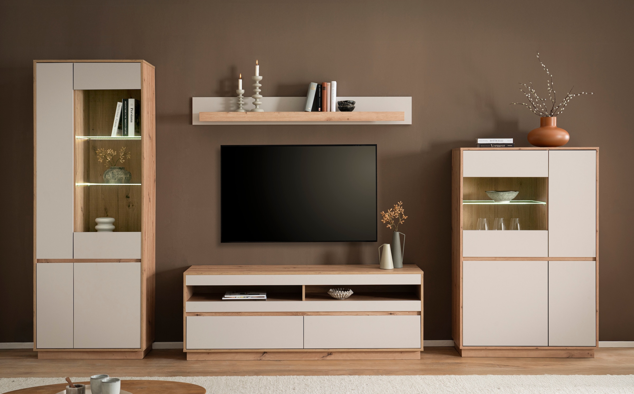 Home affaire Wohnwand "Sonora, moderne Anbauwand, Komplettset in Kaschmir/E günstig online kaufen