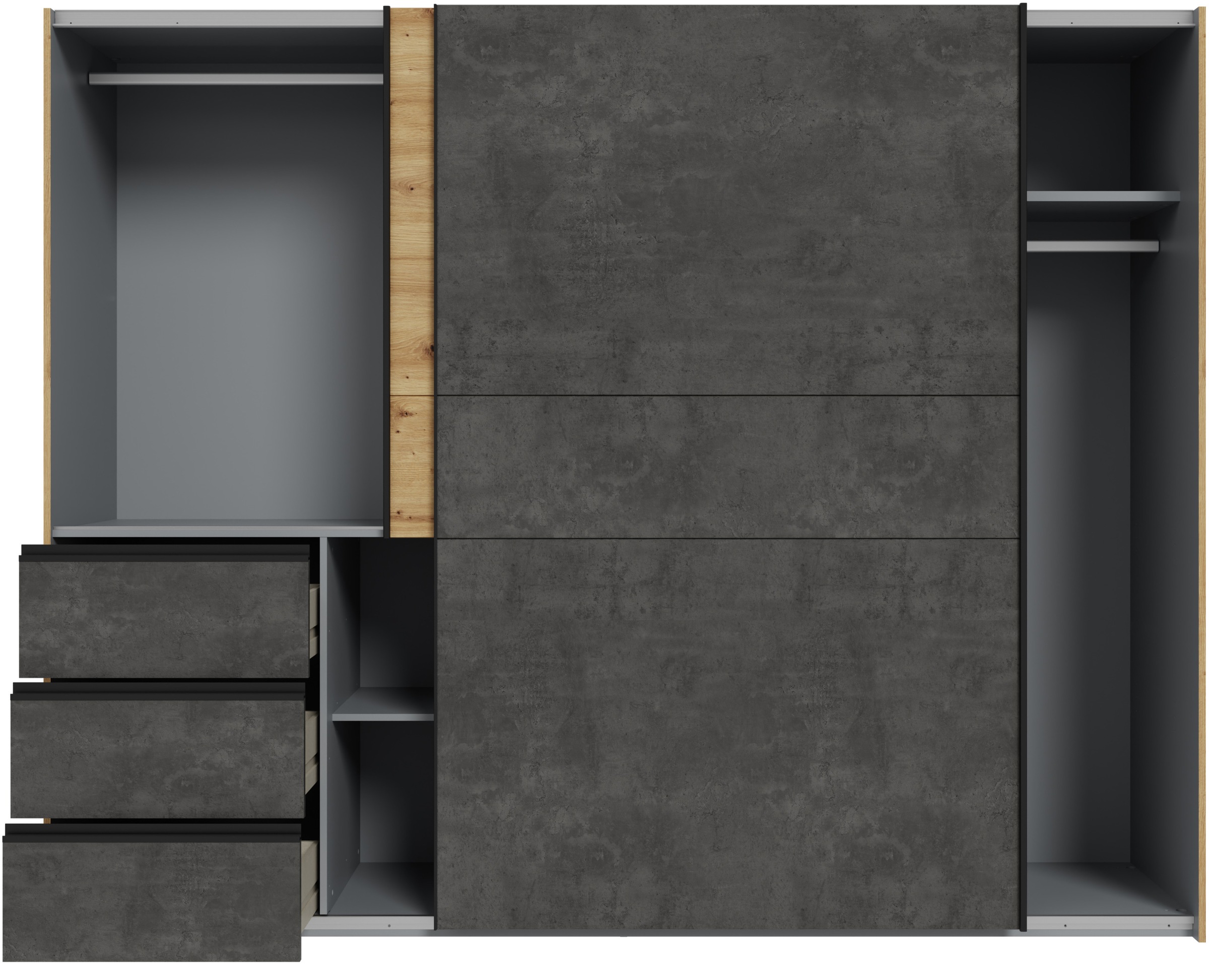 FORTE Schwebetürenschrank, Schwebetürenschrank, Stauraum, Schubkästen, erhältlich in 2 Dekoren