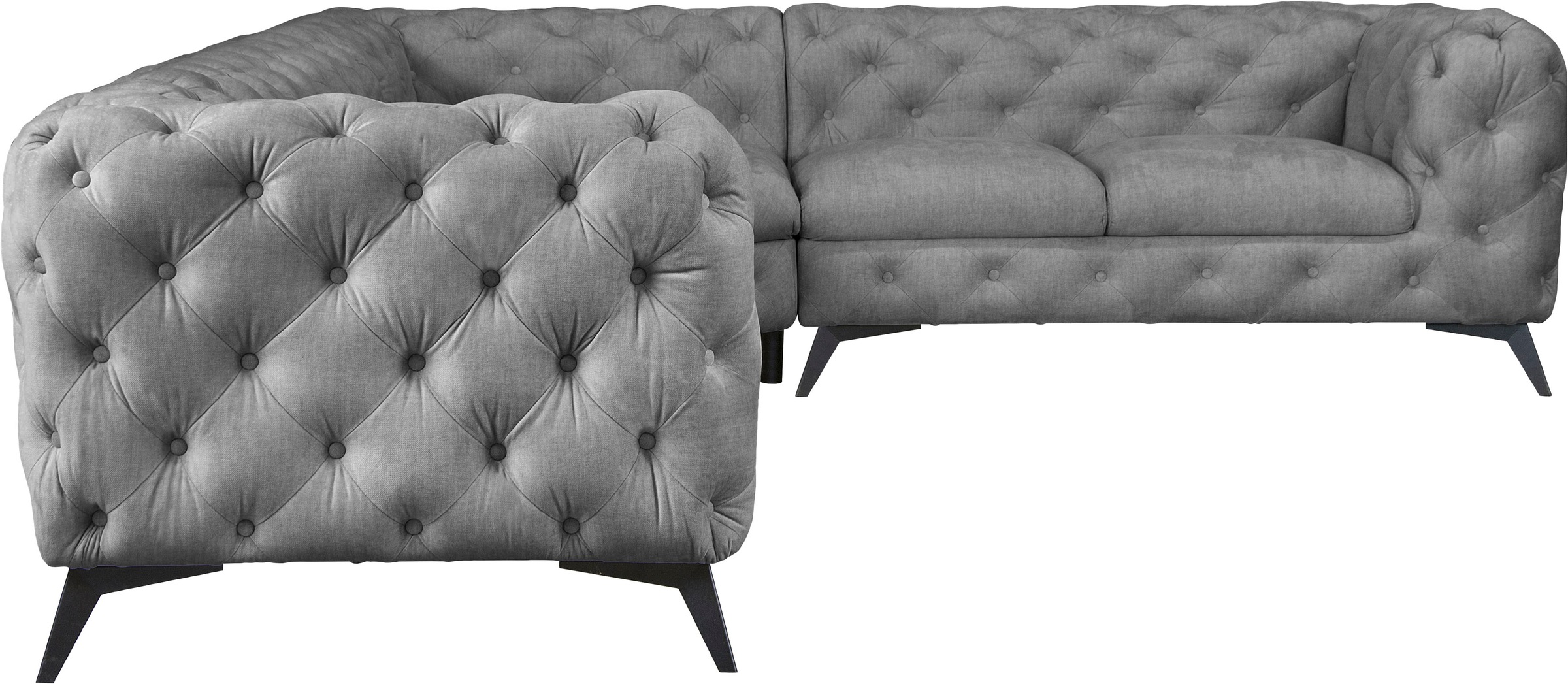 Leonique Chesterfield-Sofa »Ecksofa GLYNIS L-Form mit Wellenunterfederung, Maße B/T/H 323/264/75cm«, aufwändige Knopfheftung, moderne Chesterfield Optik, Fußfarbe wählbar