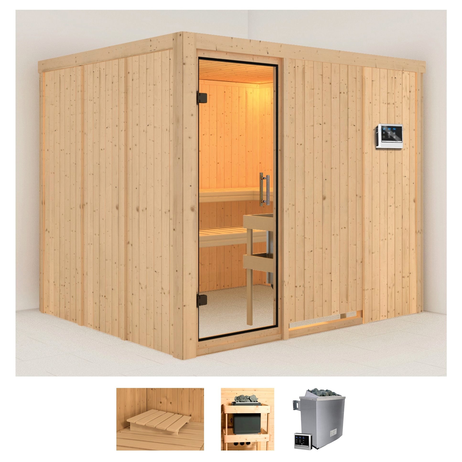 Karibu Sauna "Gitte" Set, Ofen 9 KW externe Strg easy