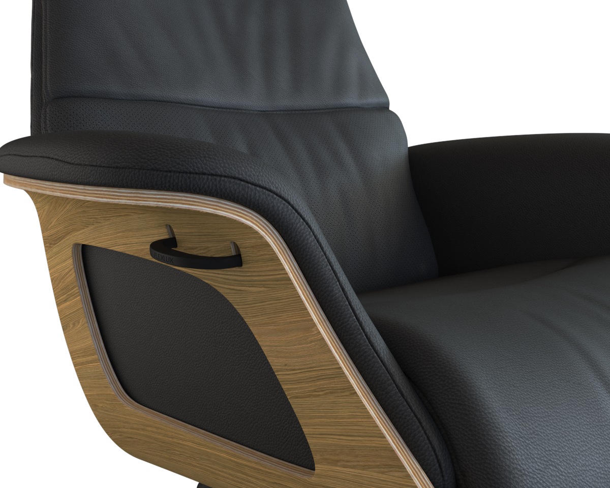 FLEXLUX Relaxsessel »Clement Relaxstuhl, Polstersessel, Liegesessel, TV-Sessel,«, Rücken- & Kopfteilverstellung, Drehbar, Armlehne Eiche, Fuß Schwarz