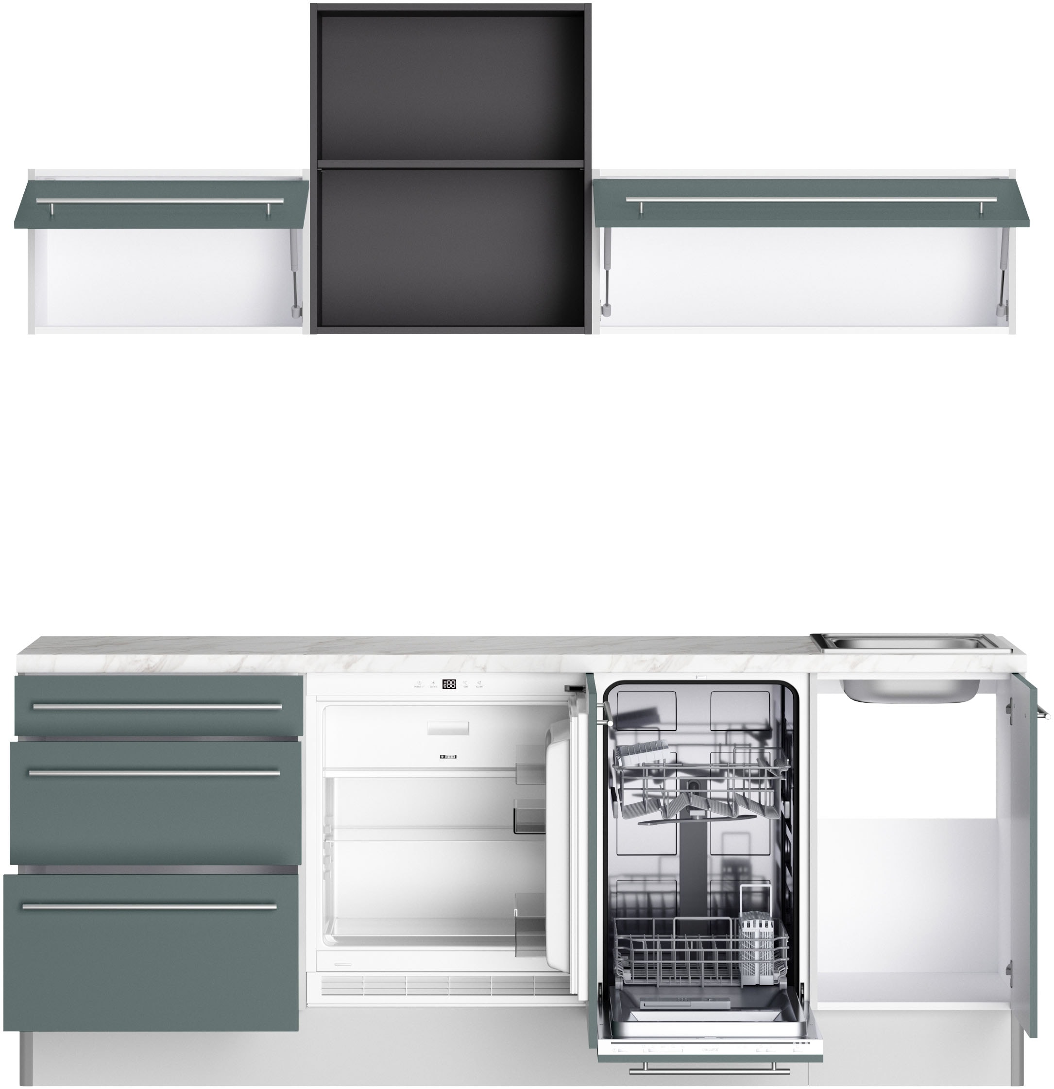 KOCHSTATION Küche »KS-Bern2«, Breite 210 cm, wahlweise mit E-Geräten, mit Regal