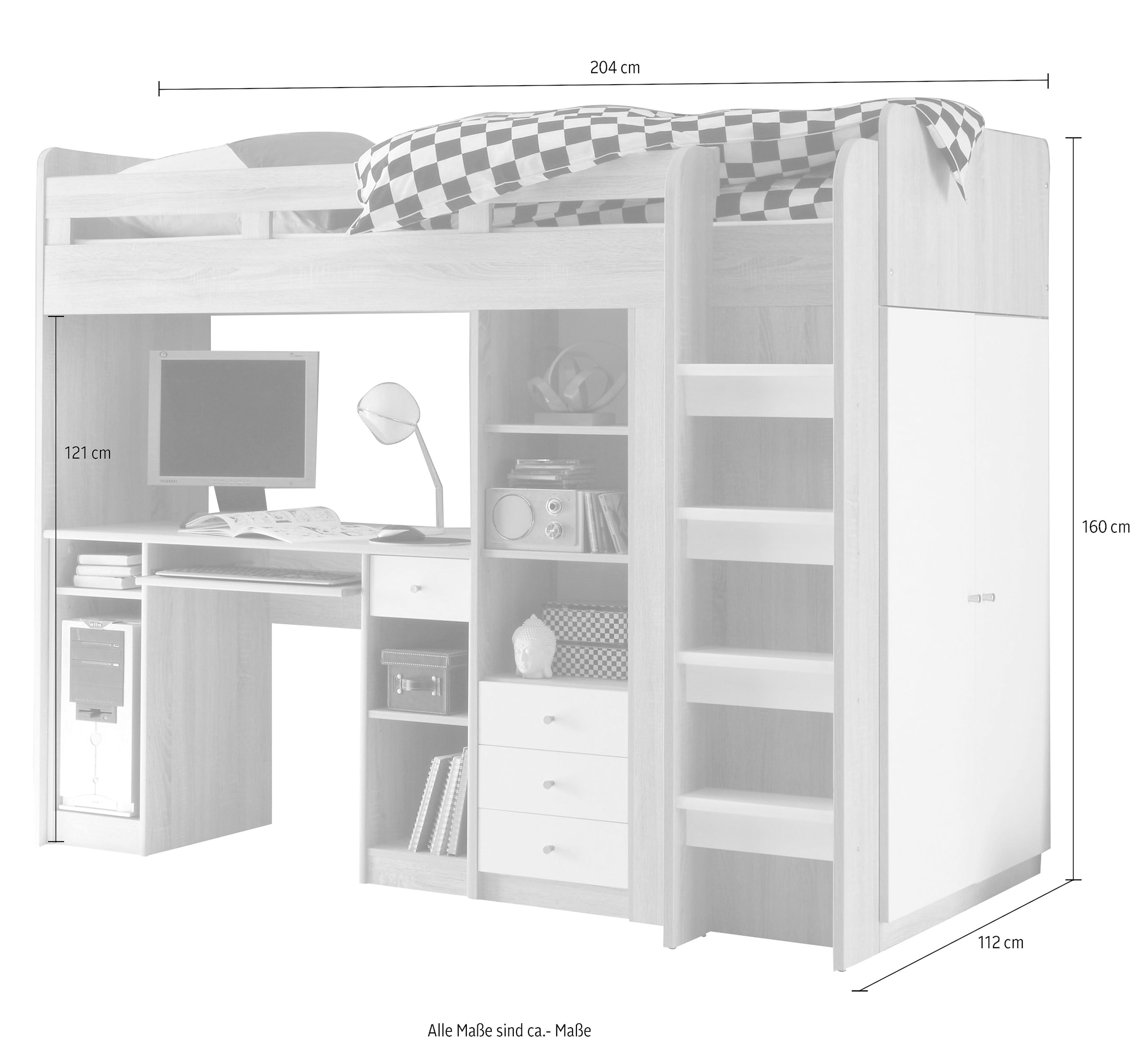 Begabino Hochbett »Unit«, mit Kleiderschrank, Schreibtisch und Schubladen