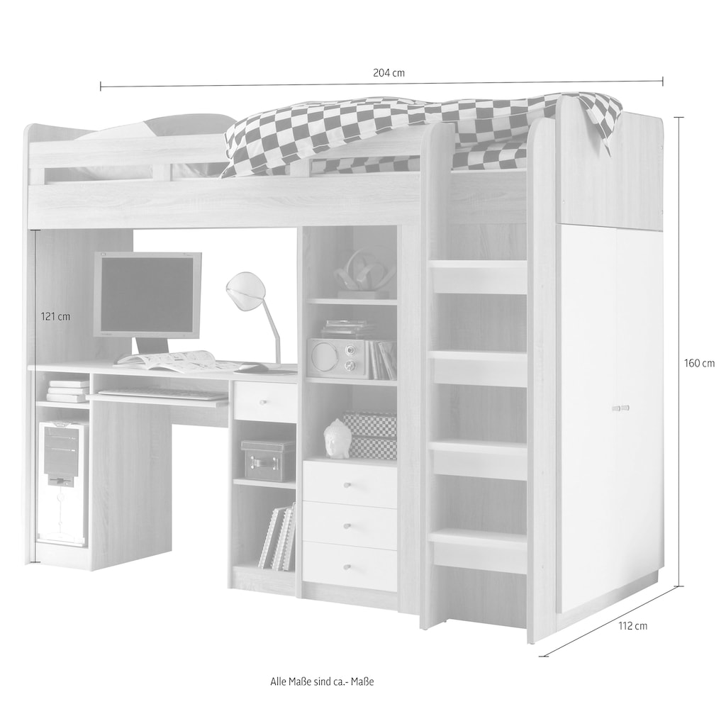 Begabino Hochbett »Unit«, mit Kleiderschrank, Schreibtisch und Schubladen